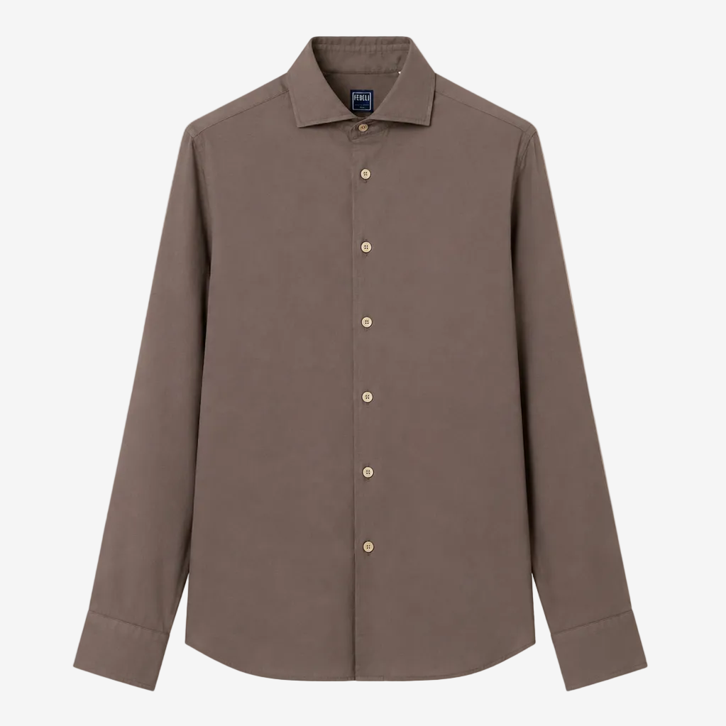 Sean Light Brown Cotton Voile Shirt