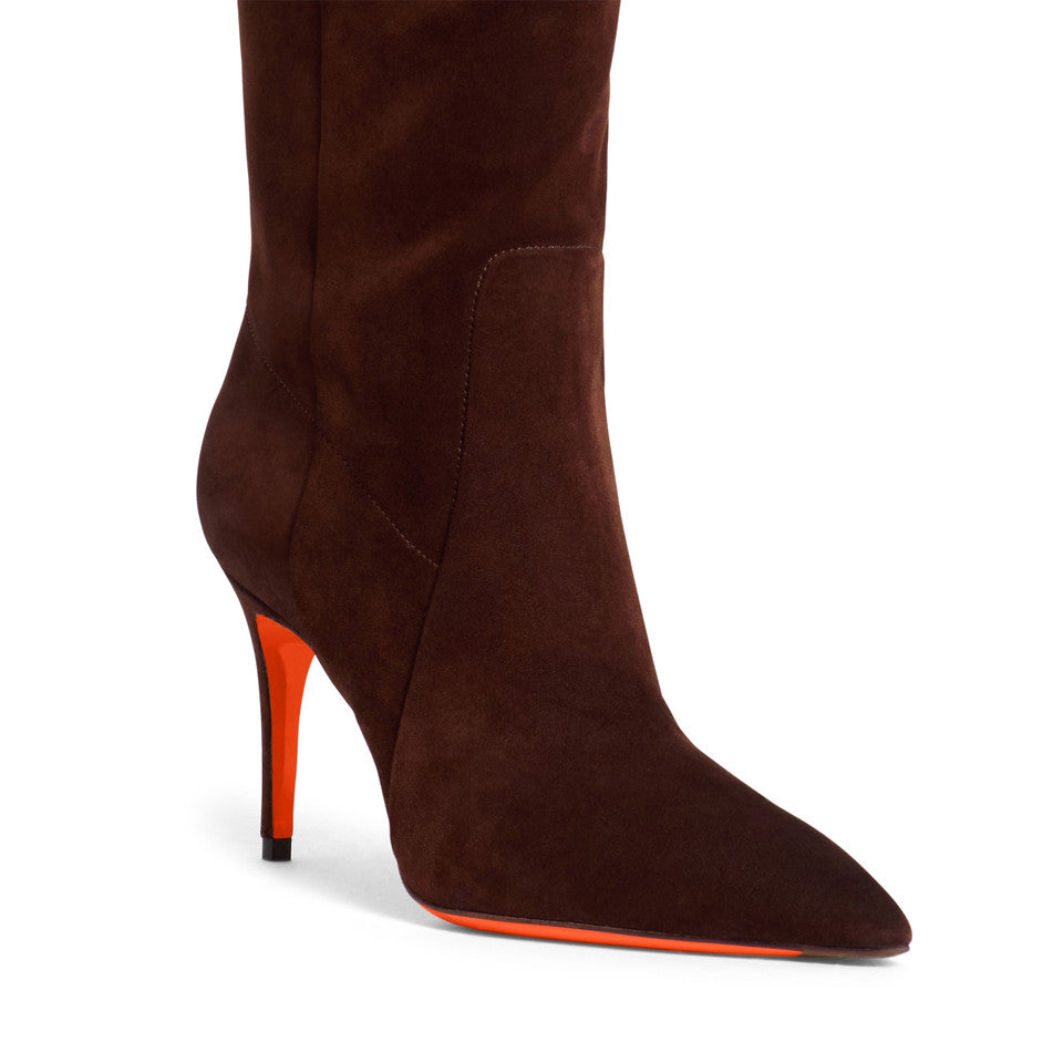 Dark Brown Suede high heel boots