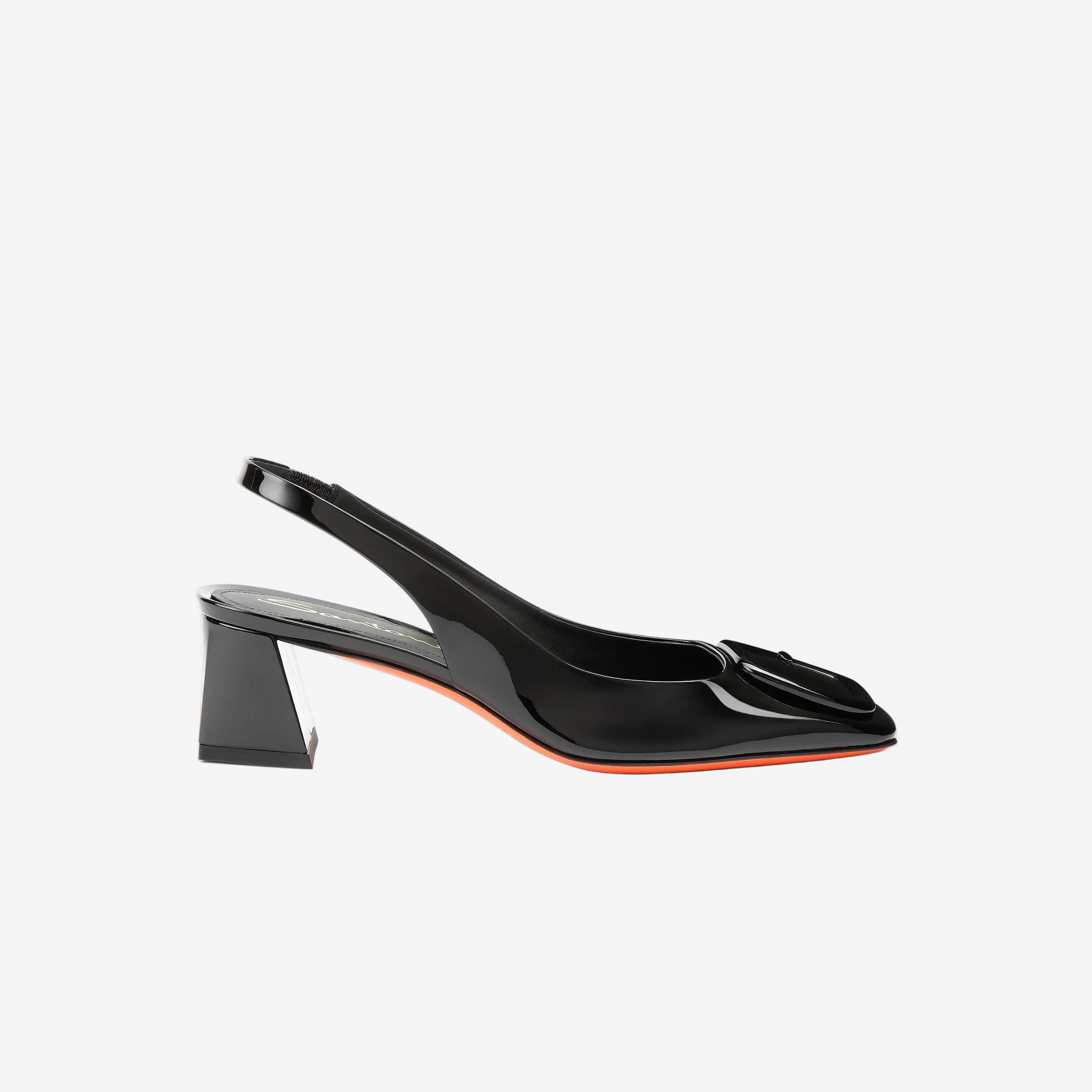 Black Patent Leather Mid-Heel Slingback