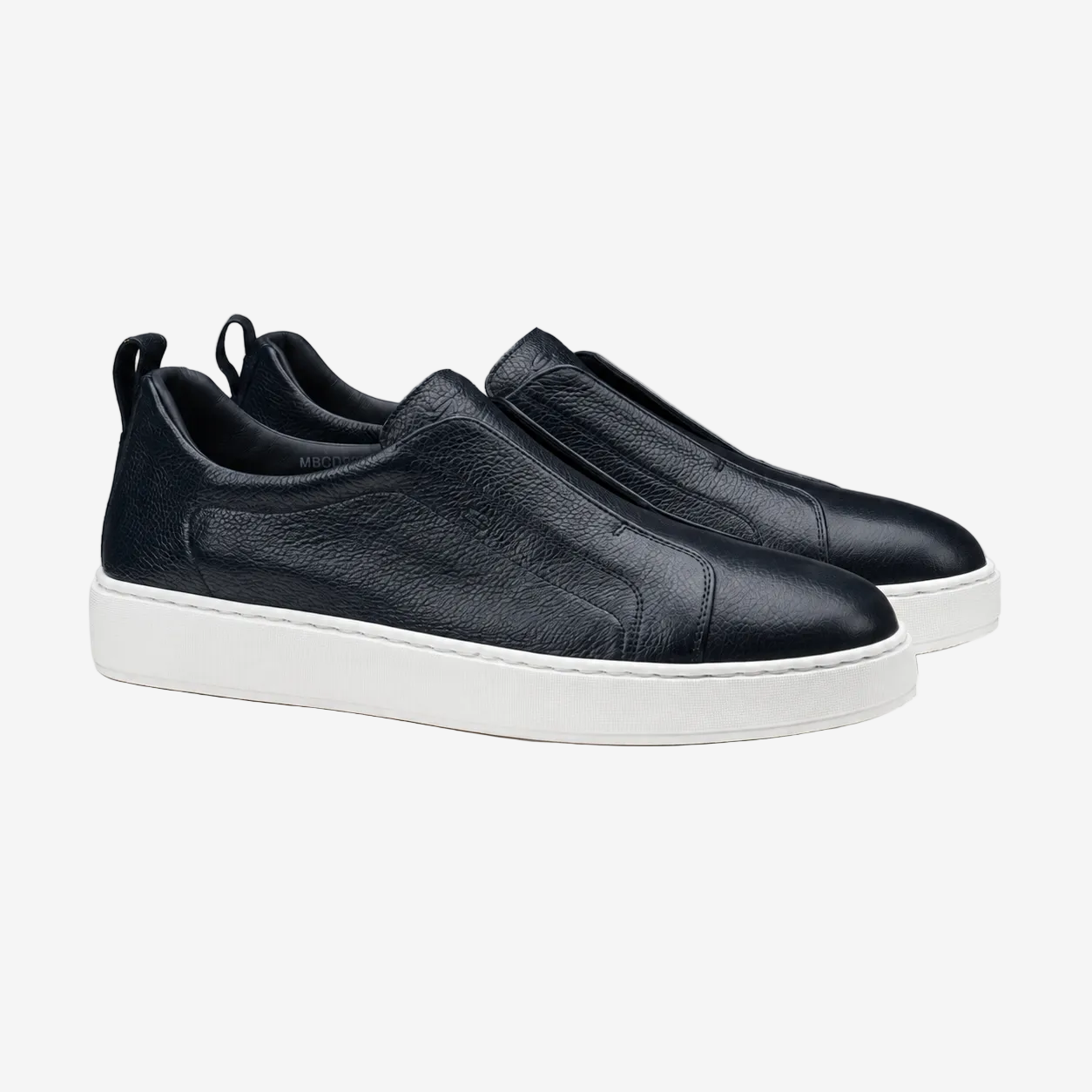 Dark Blue Grained Leather Slip-on Sneakers