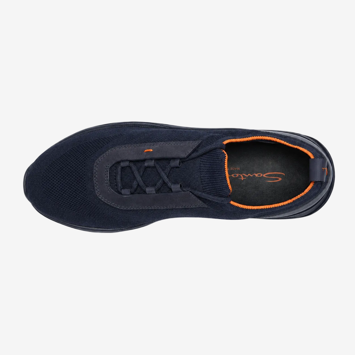 Dark Blue Stretch Knit and Leather Sneakers