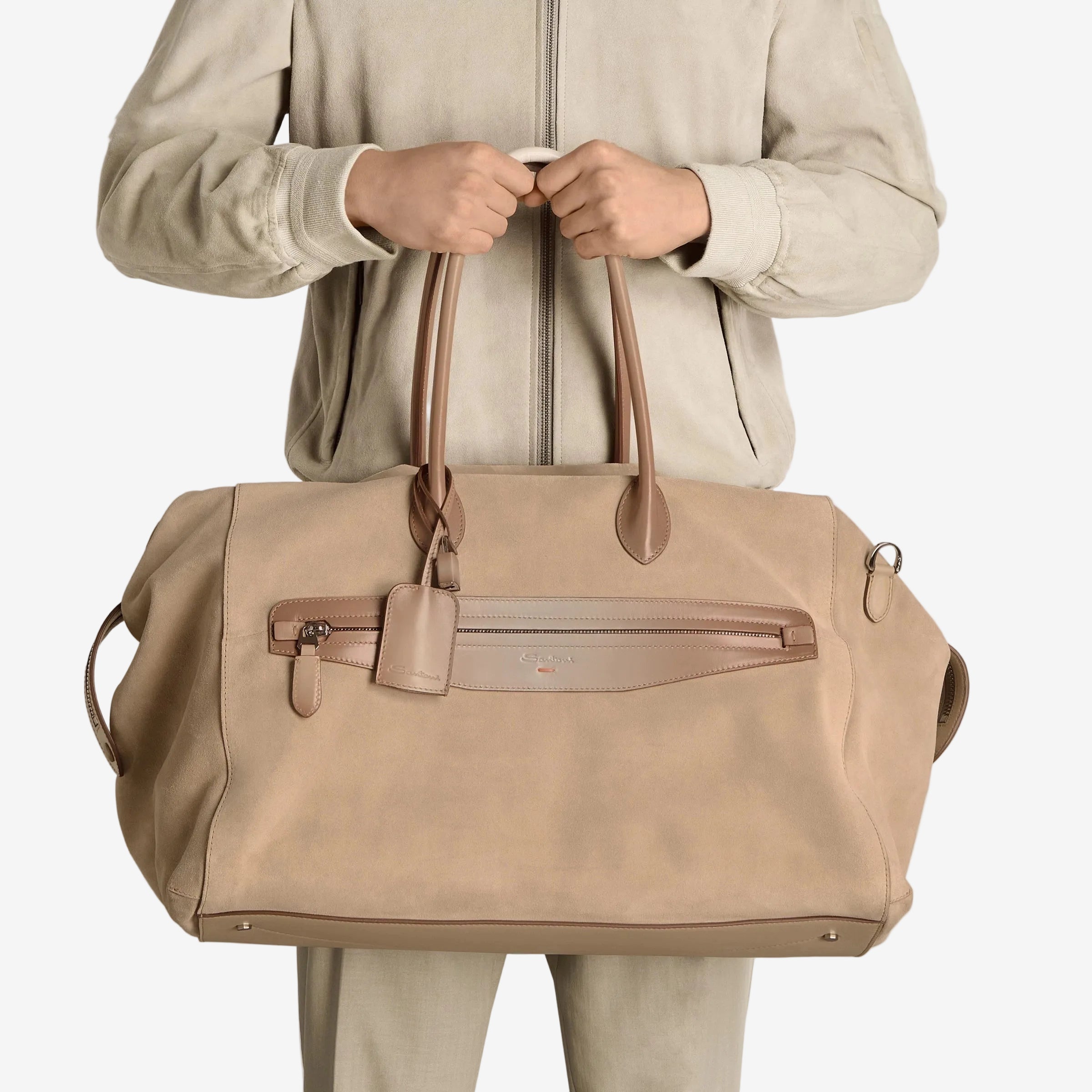 Bolso Week-end de ante y cuero beige