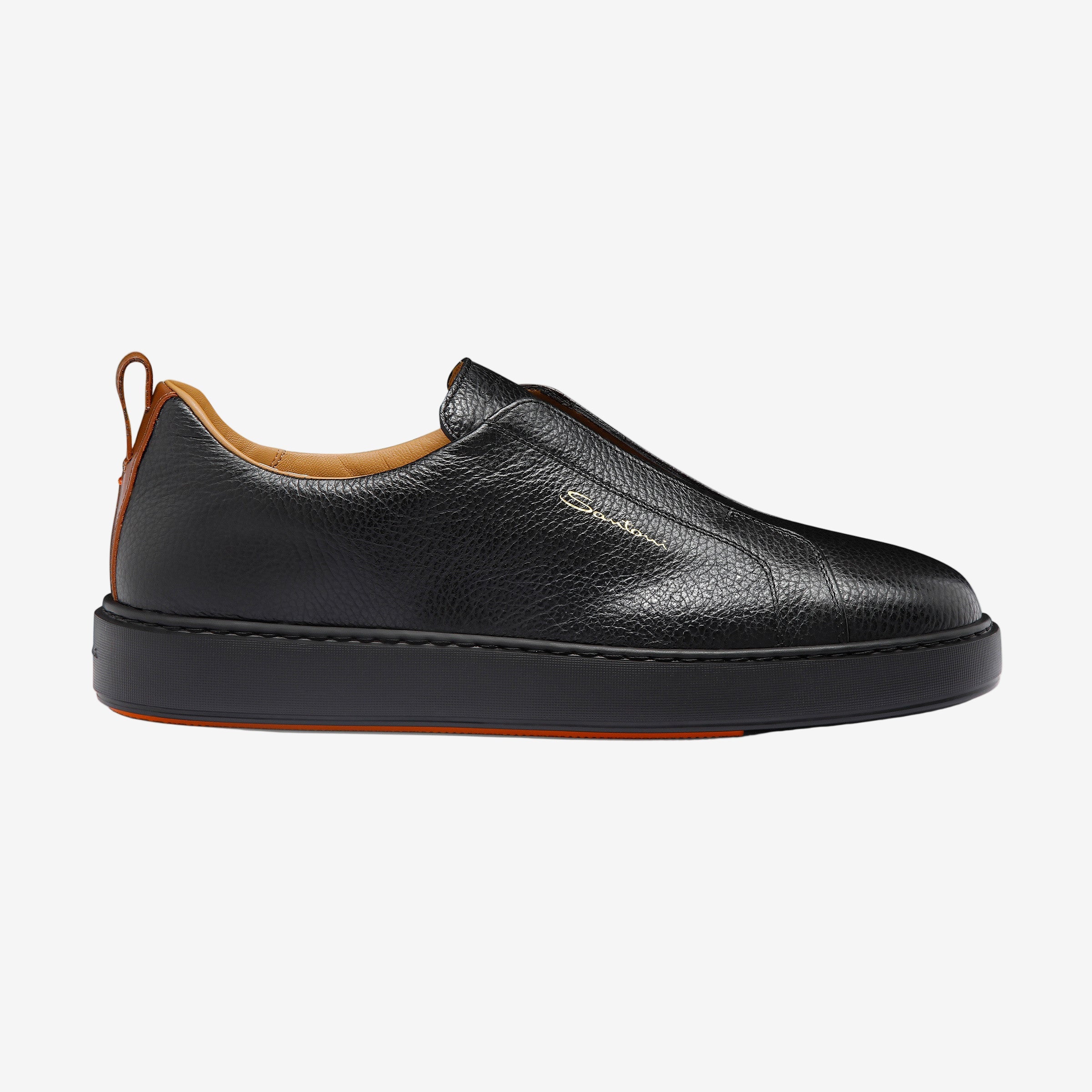 Schwarze Slip-On-Sneakers Getrommeltem Leder logo