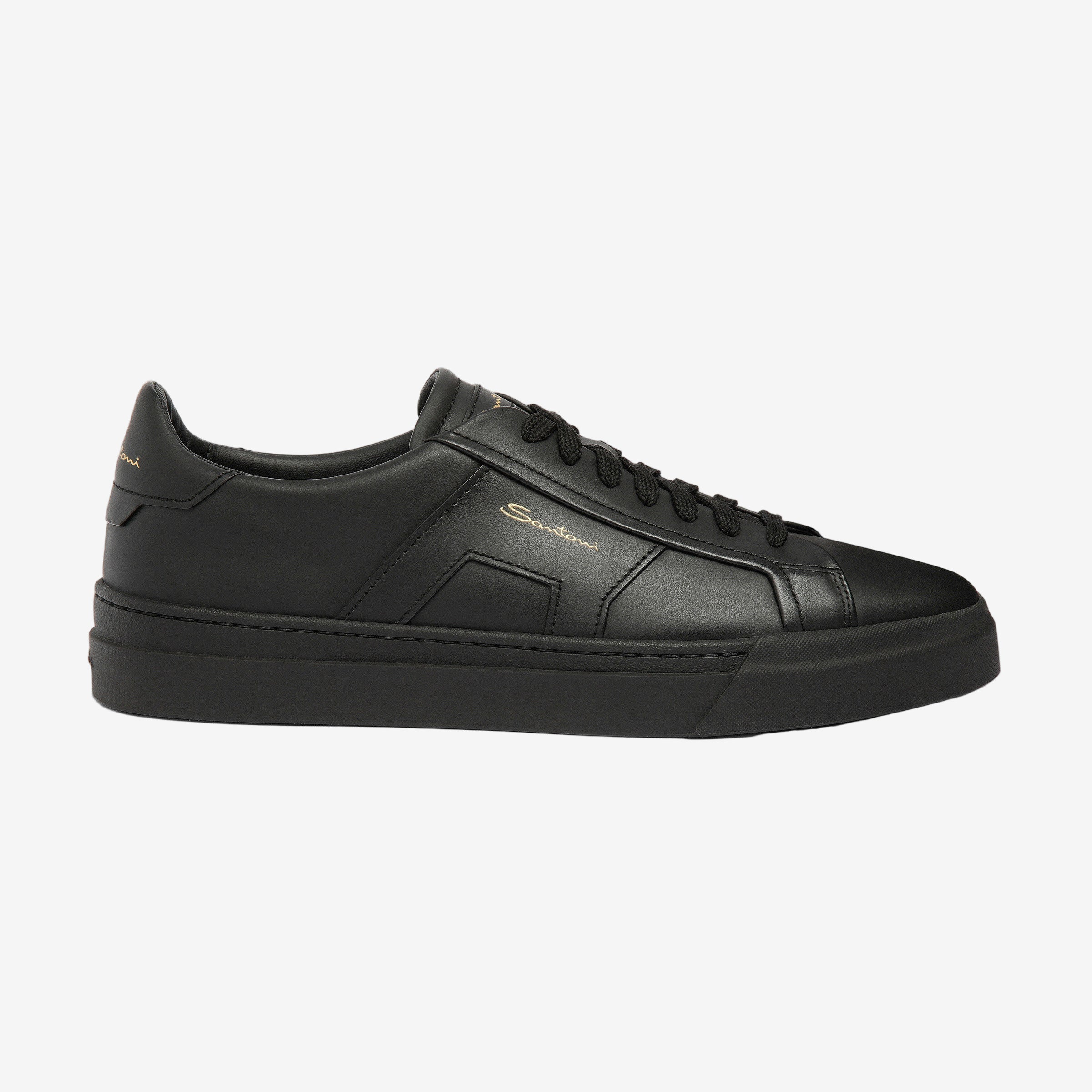 Black Leather Double Buckle Sneaker