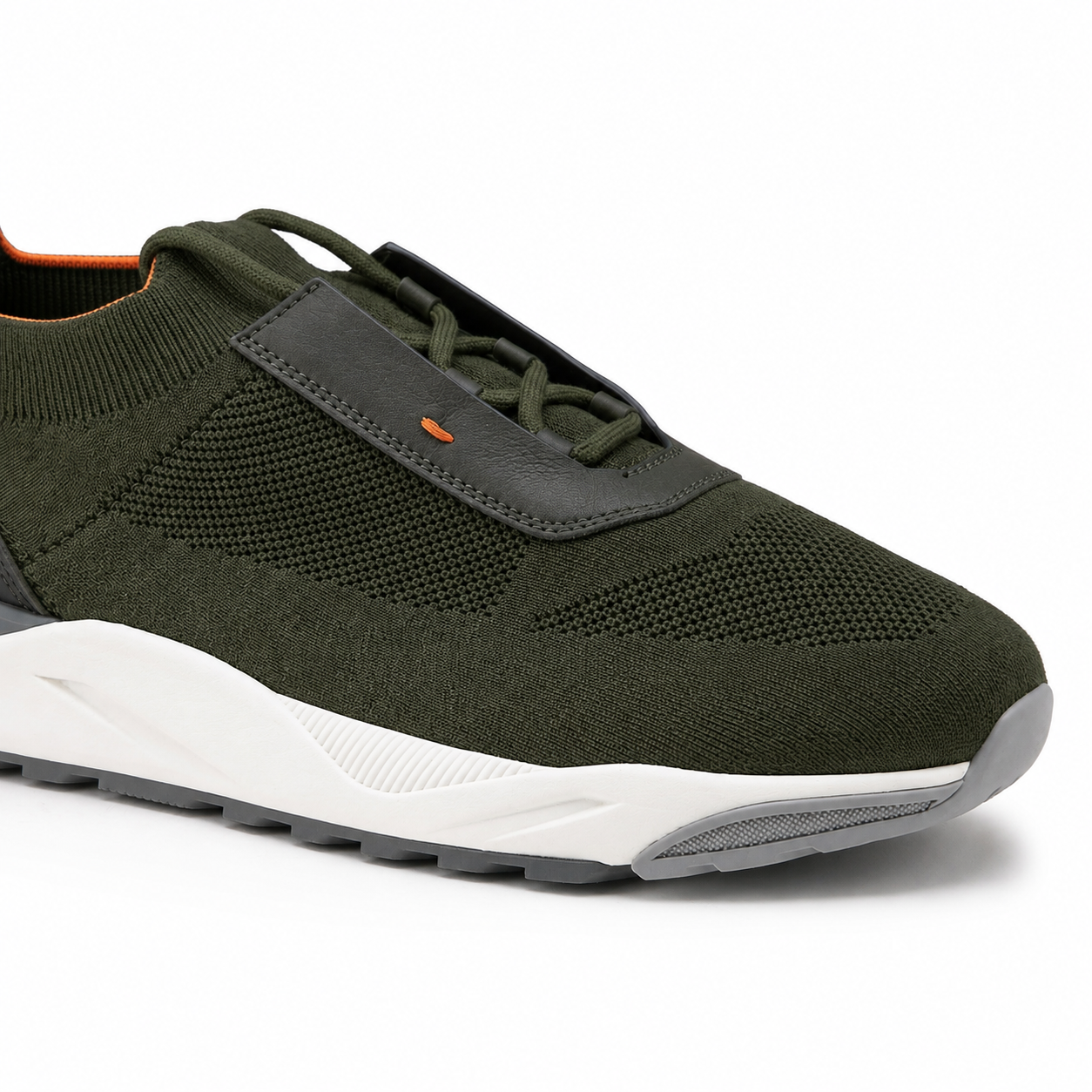 Green Fabric & Leather Sneakers