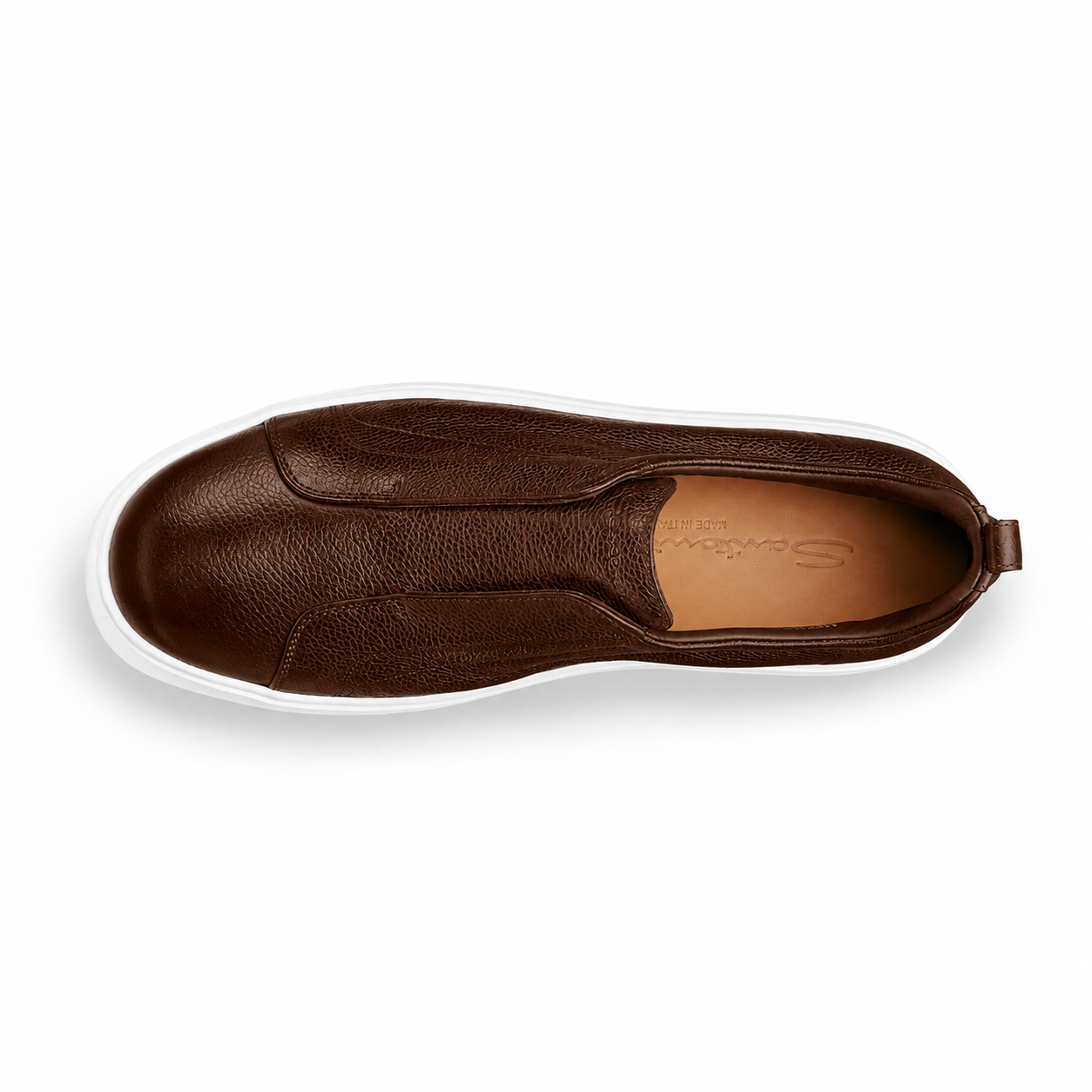 Brown Grained Leather Slip-on Sneakers