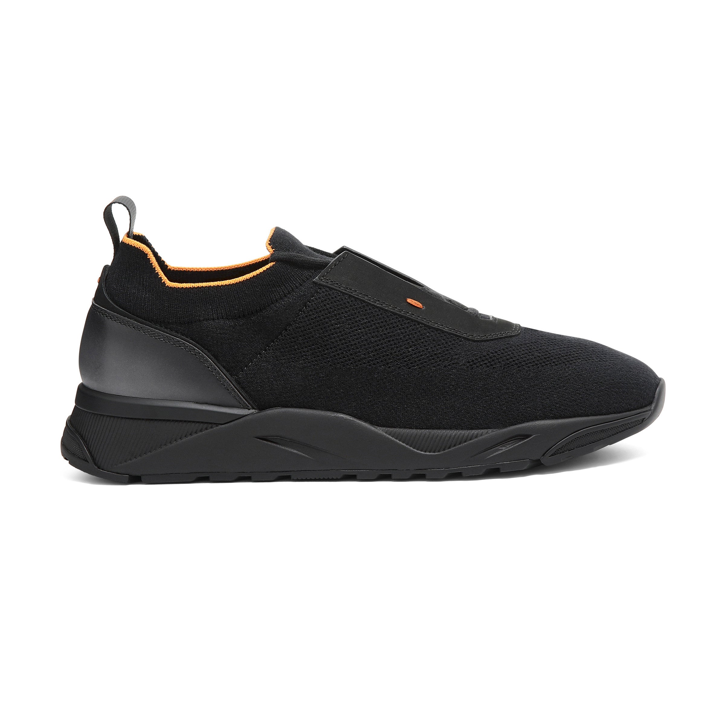 Black Stretch Knit and Leather Sneakers