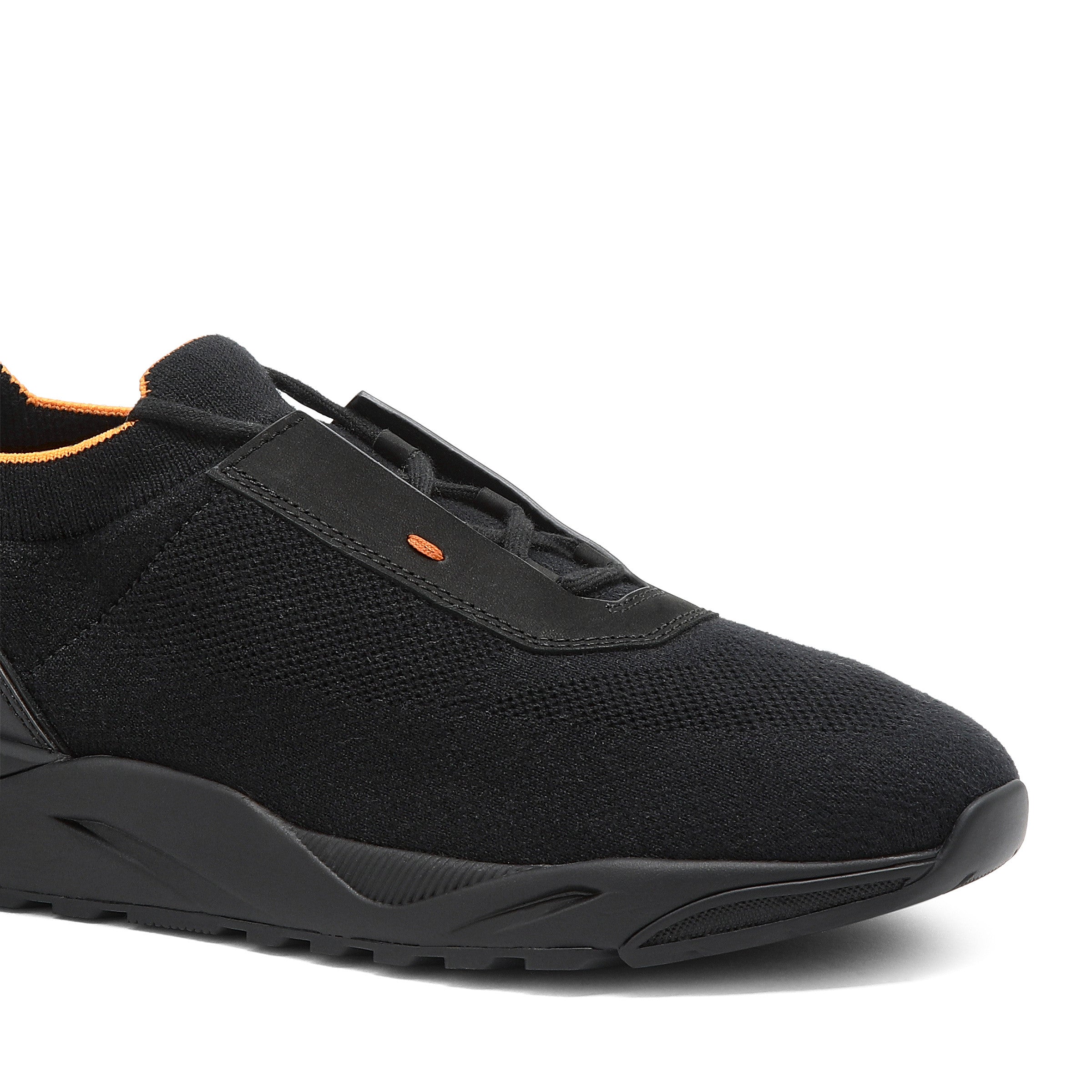 Black Stretch Knit and Leather Sneakers