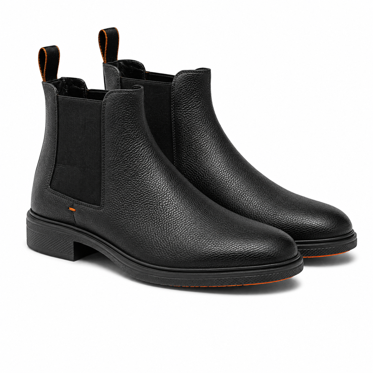 Black Grained Leather Easy Boots