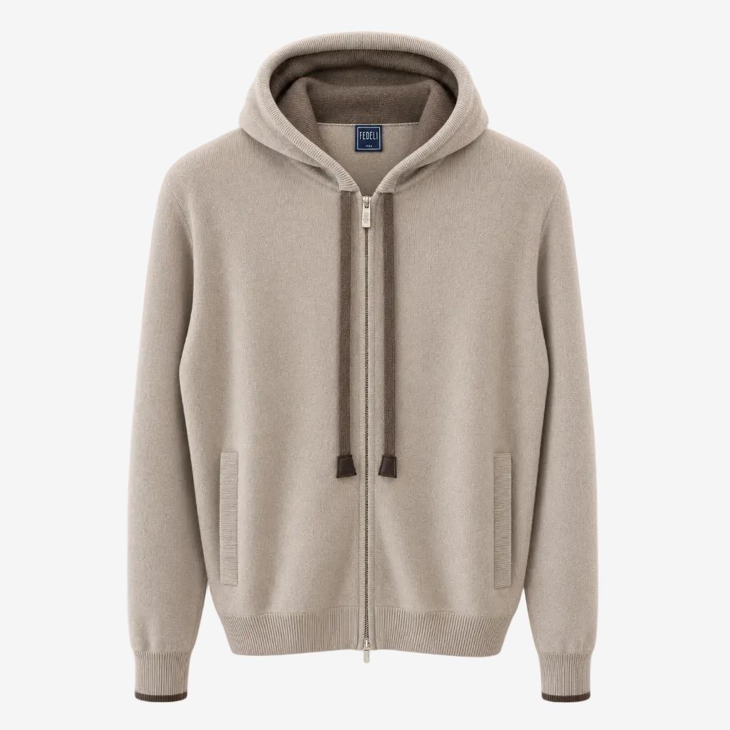 Beige Davis Cashmere Full Zip Knit Hoodie