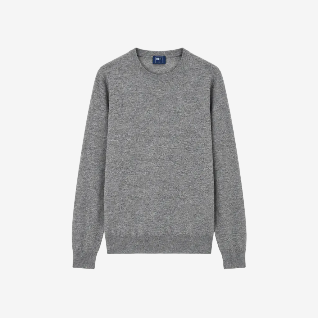 Grey Crew Neck Cashmere Sweater