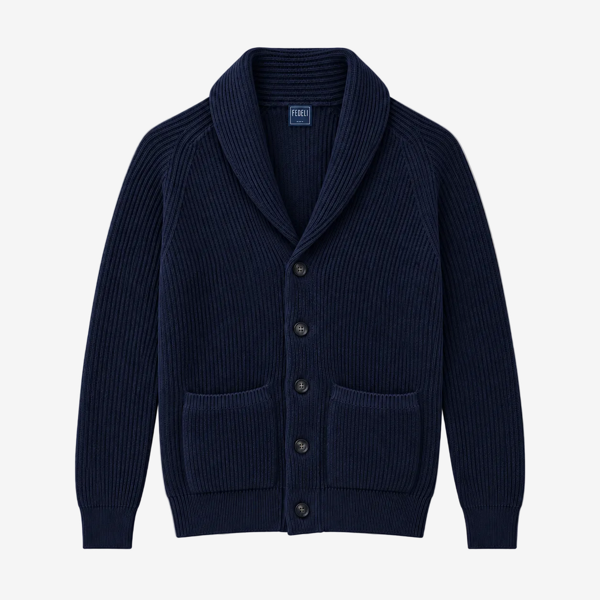 Dark Blue Terminillo Merinos Shawl Collar Cardigan
