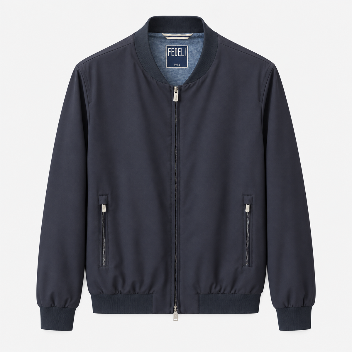 Navy Blue Nylon Stretch lined Bomber