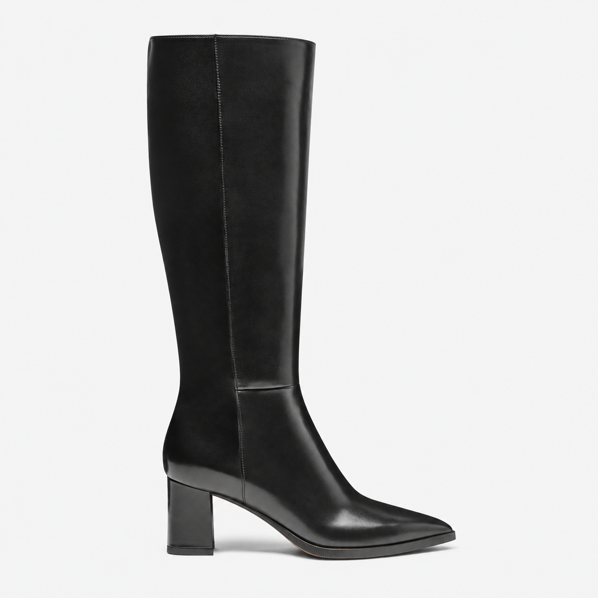 Black knee-high boot on a white background