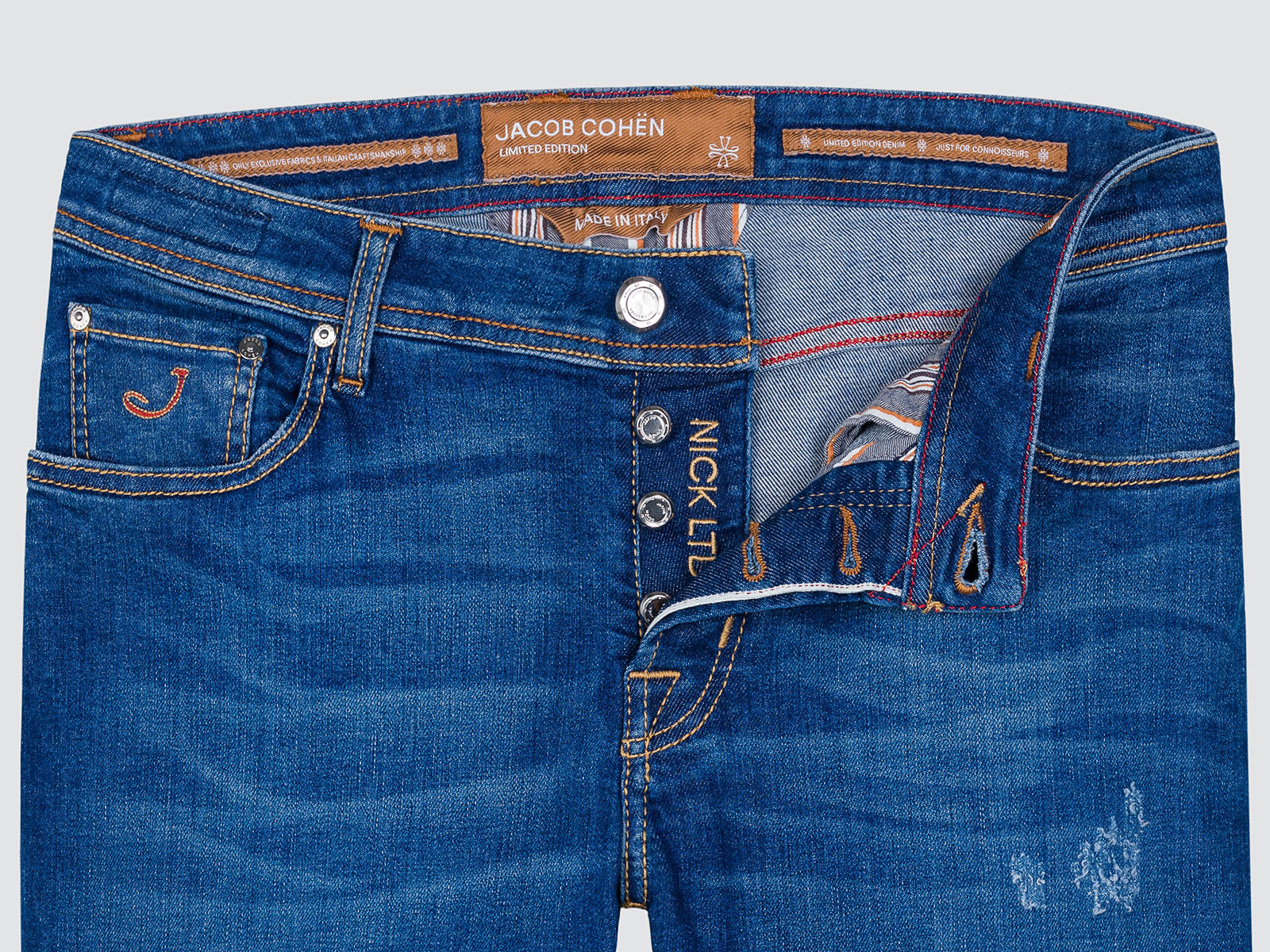 Nick Limited Edition Light Blue Selvedge Stretch Denim Jeans with Silver Hardware