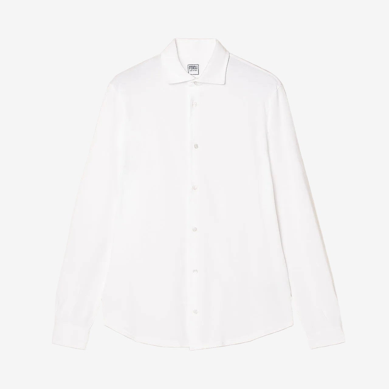 White Steve Piquet Cotton Long Sleeve Shirt