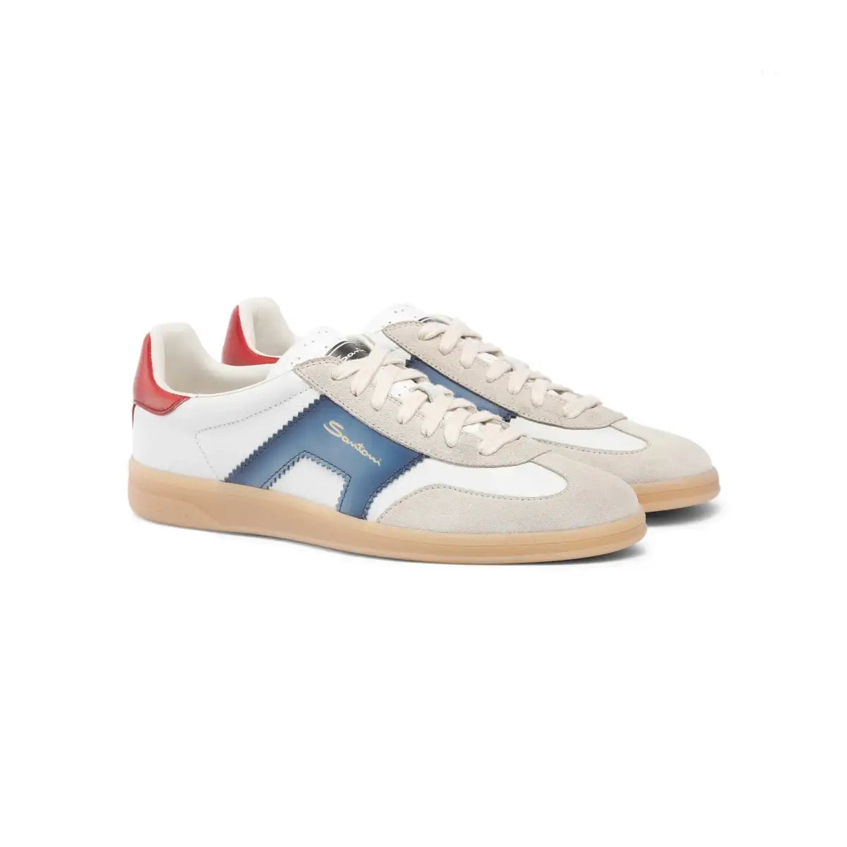 White Panelled Leather Sneakers