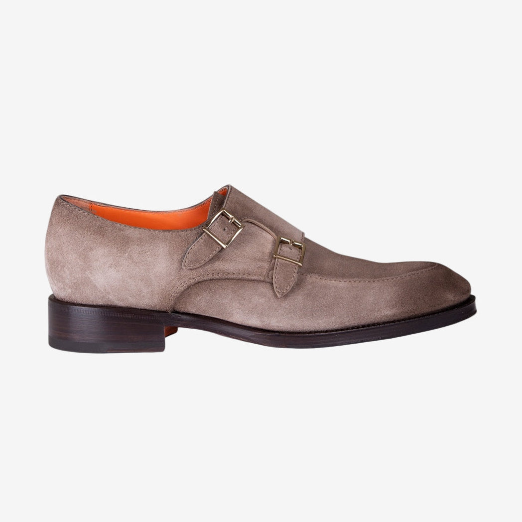 santoni-suede-beige-double-buckle-shoes