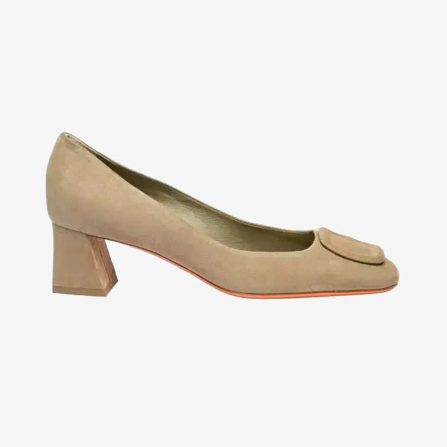Beige Wildleder-Pumps quadratischer Spitze