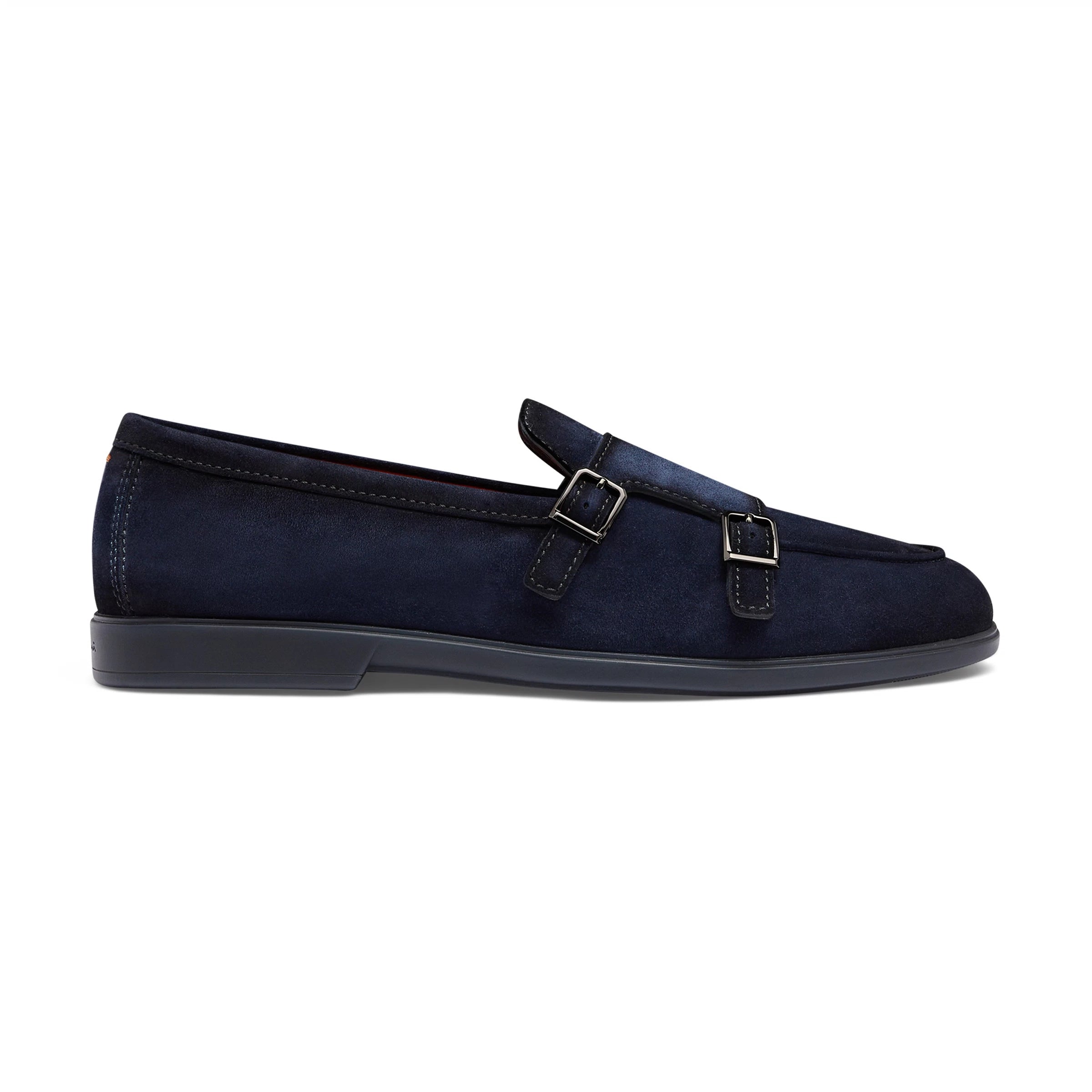 Blue double buckle suede Malibu loafers