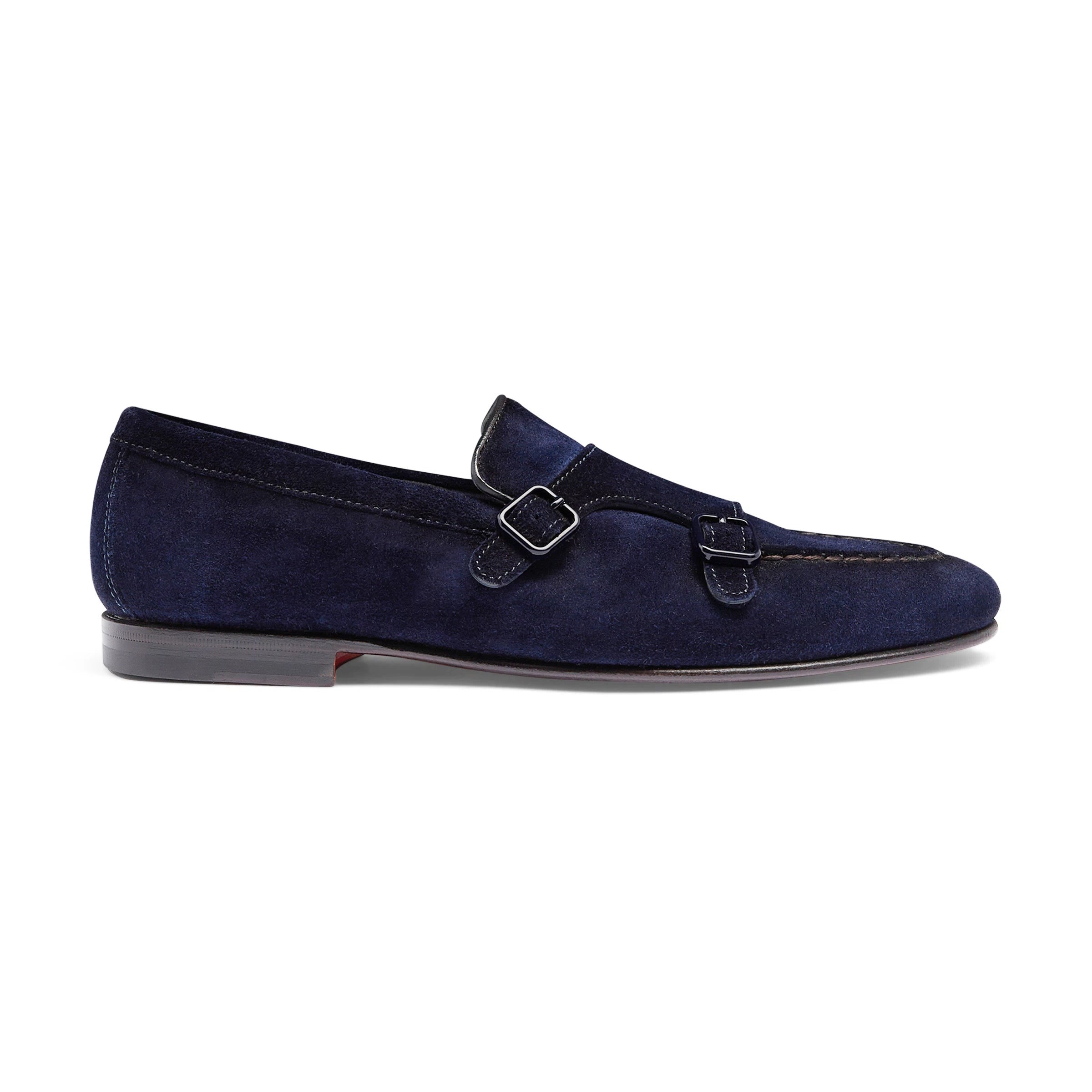 Blue Suede Double-Buckle Loafer