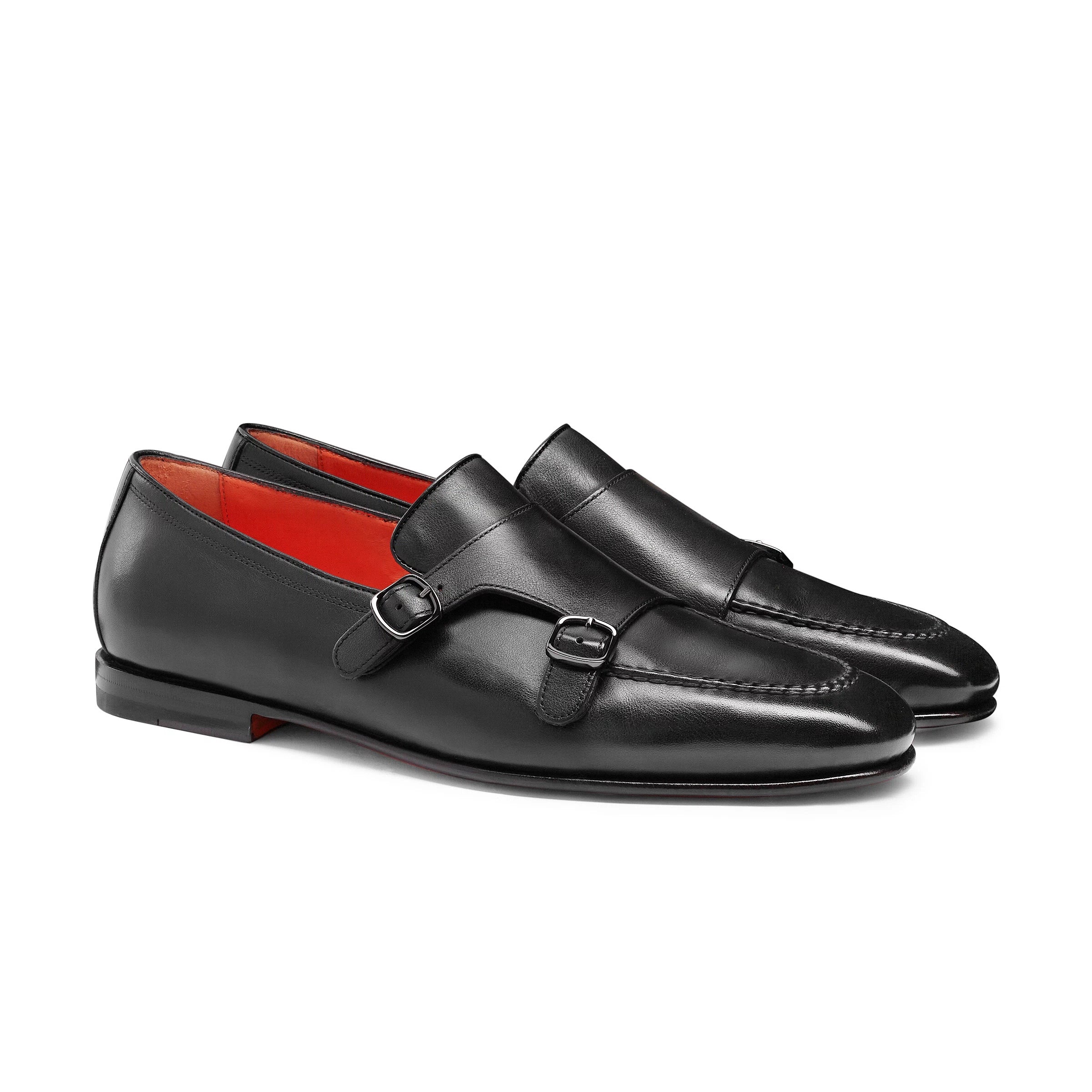 Loafer Poliertem Schwarz Leder Doppelschnalle