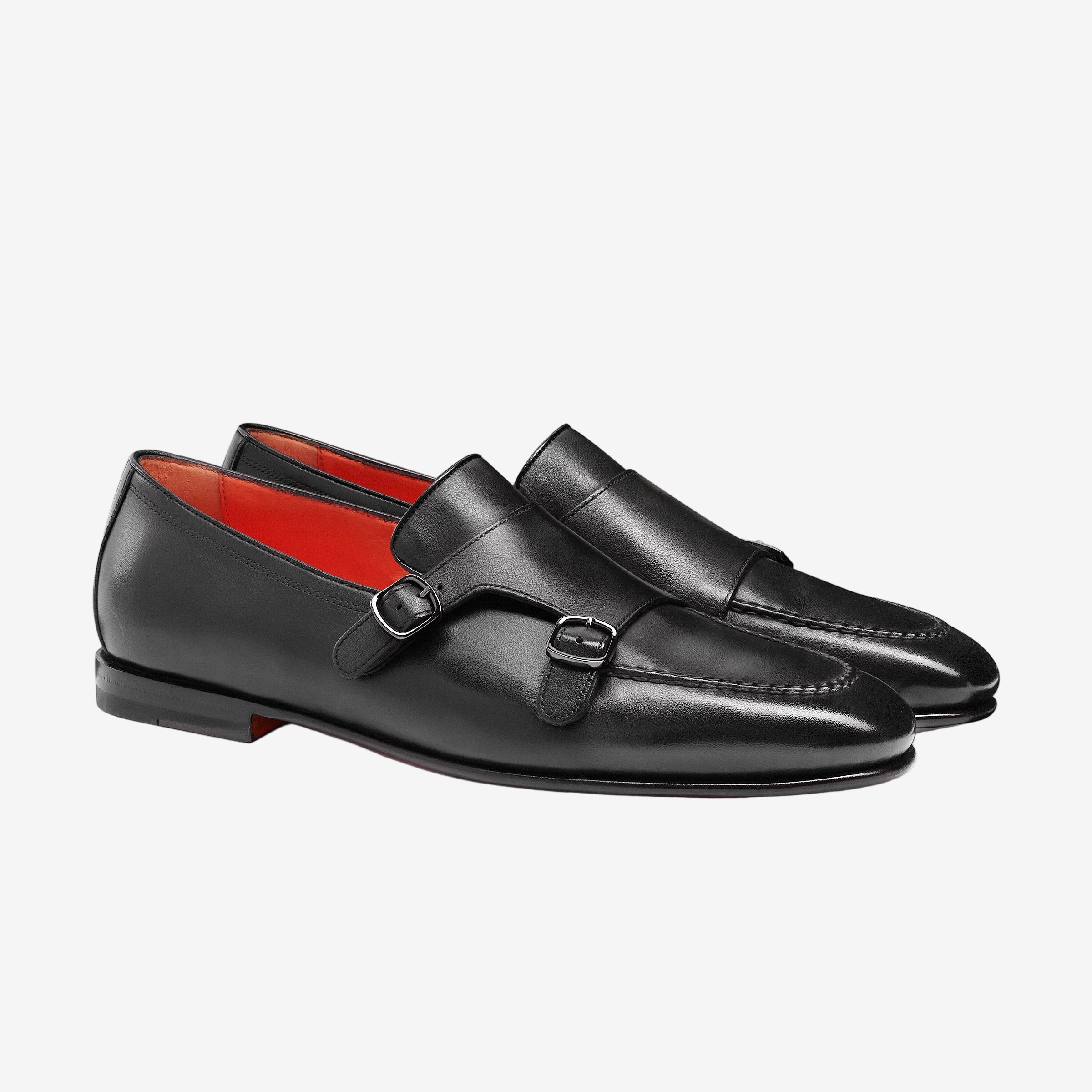 Loafer Poliertem Schwarz Leder Doppelschnalle