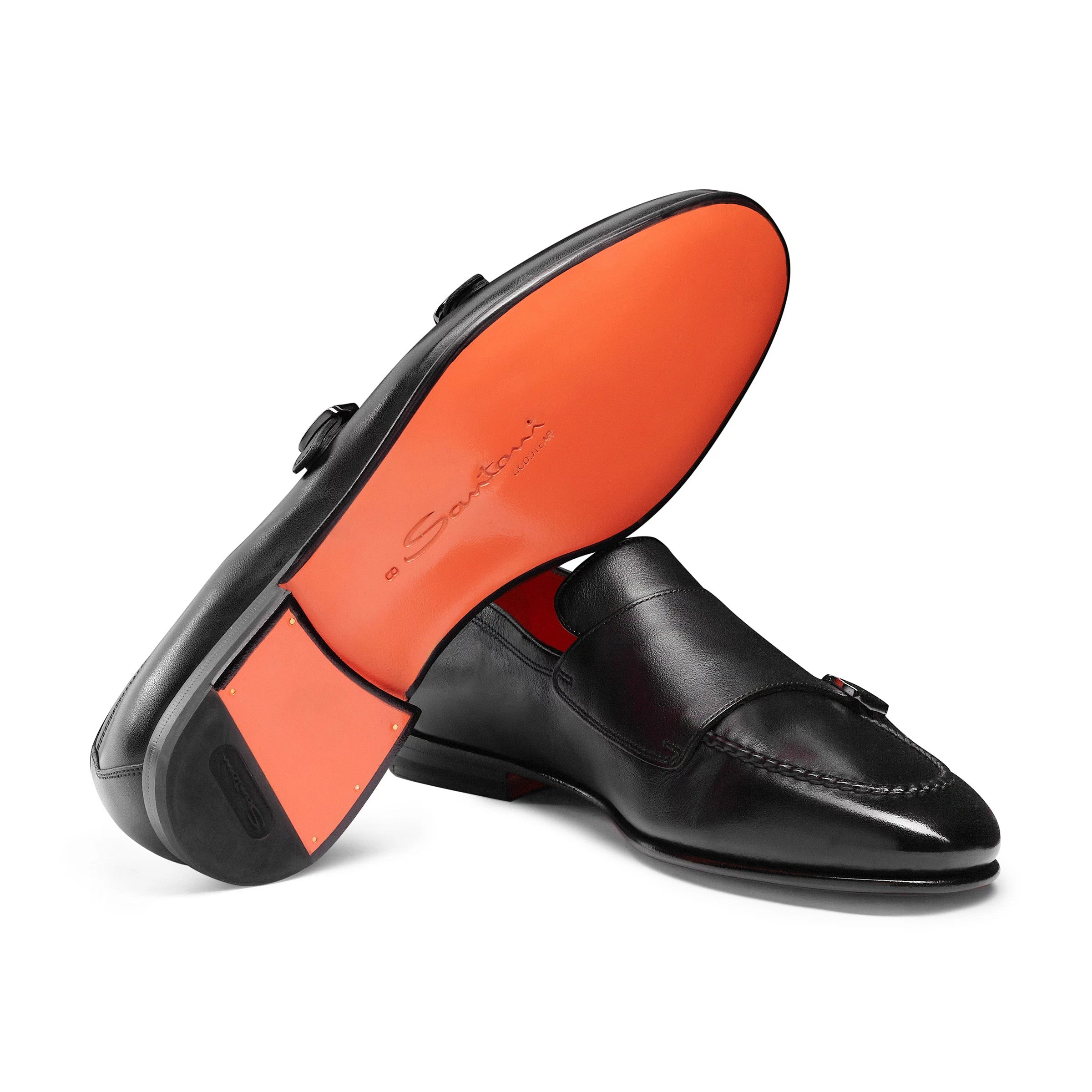 Loafer Poliertem Schwarz Leder Doppelschnalle