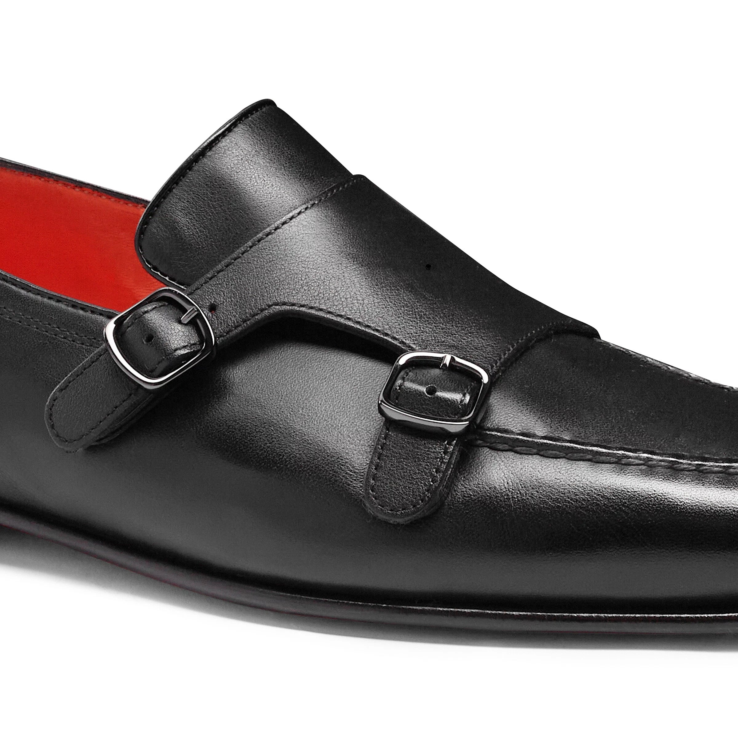 Loafer Poliertem Schwarz Leder Doppelschnalle