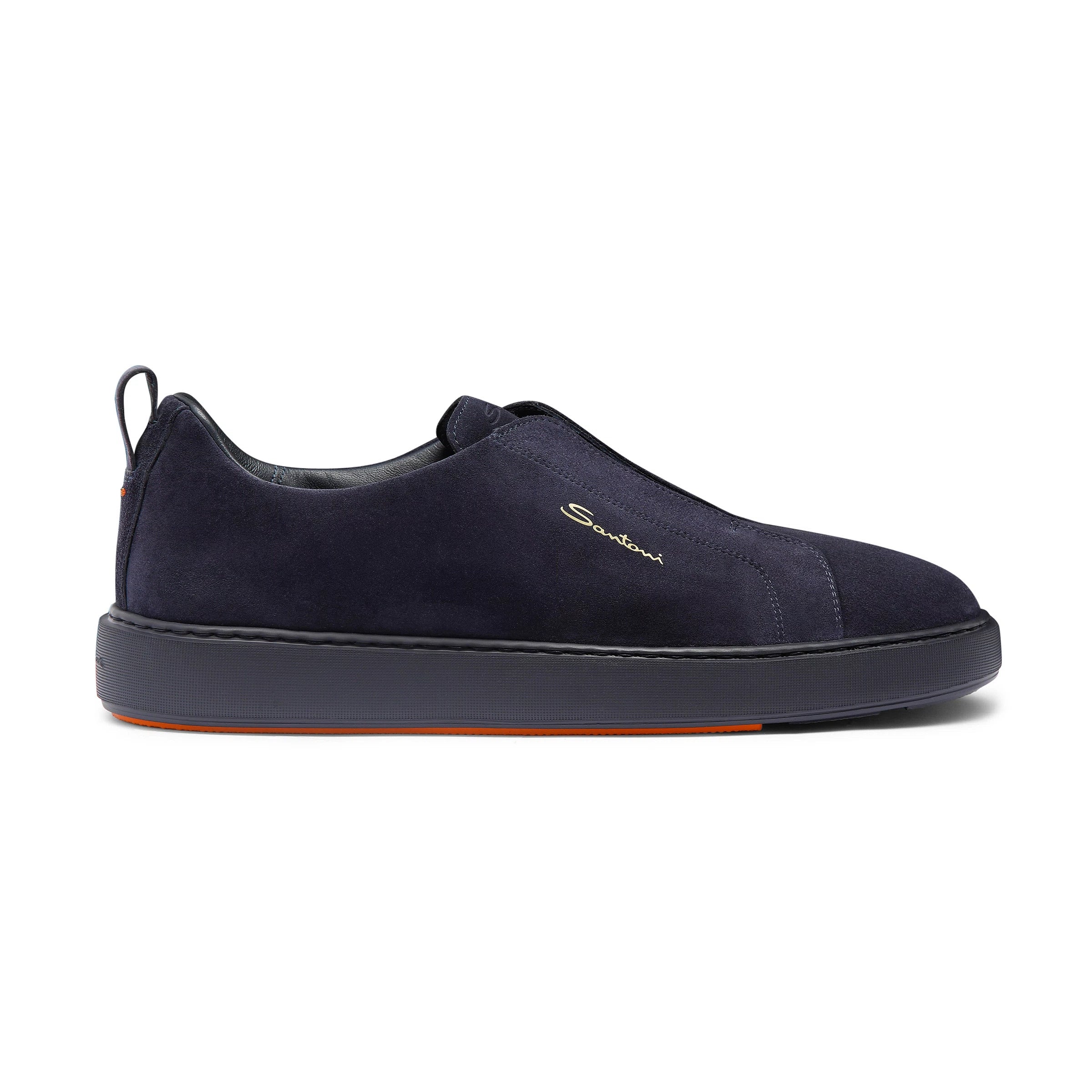 Blue Suede Leather Slip On Sneakers