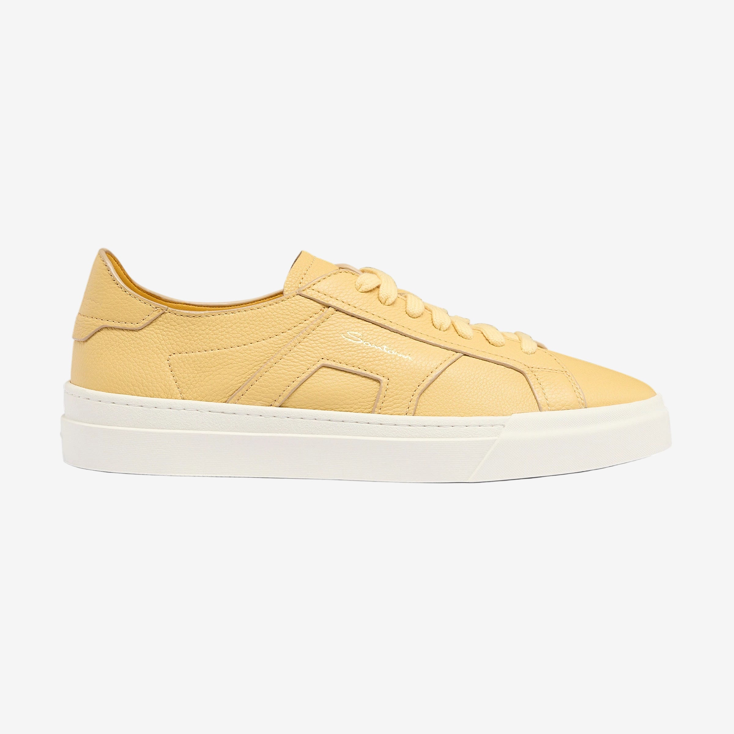 Yellow Tumbled Leather Double Buckle Sneakers