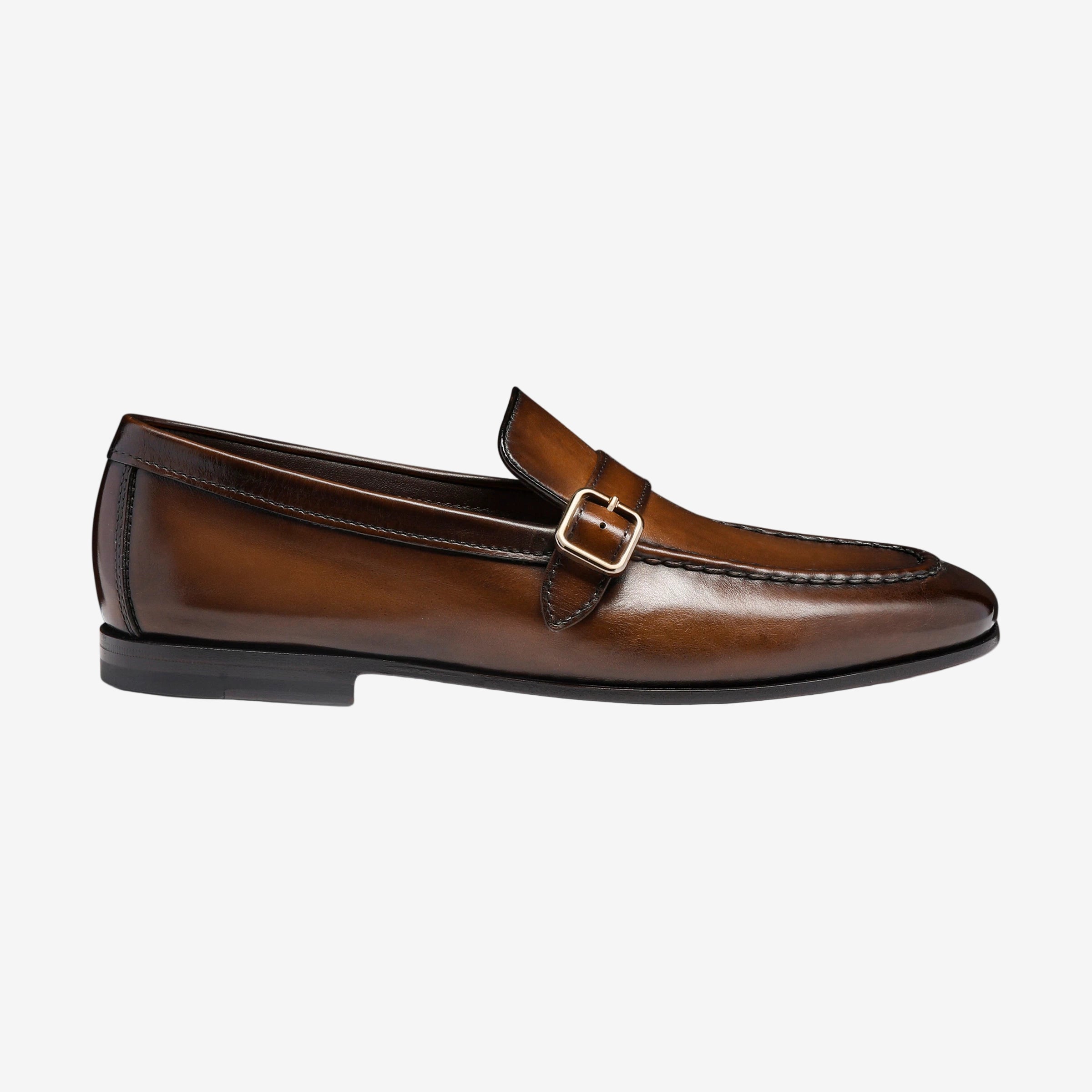 Men's dark brown leather single-buckle loafer