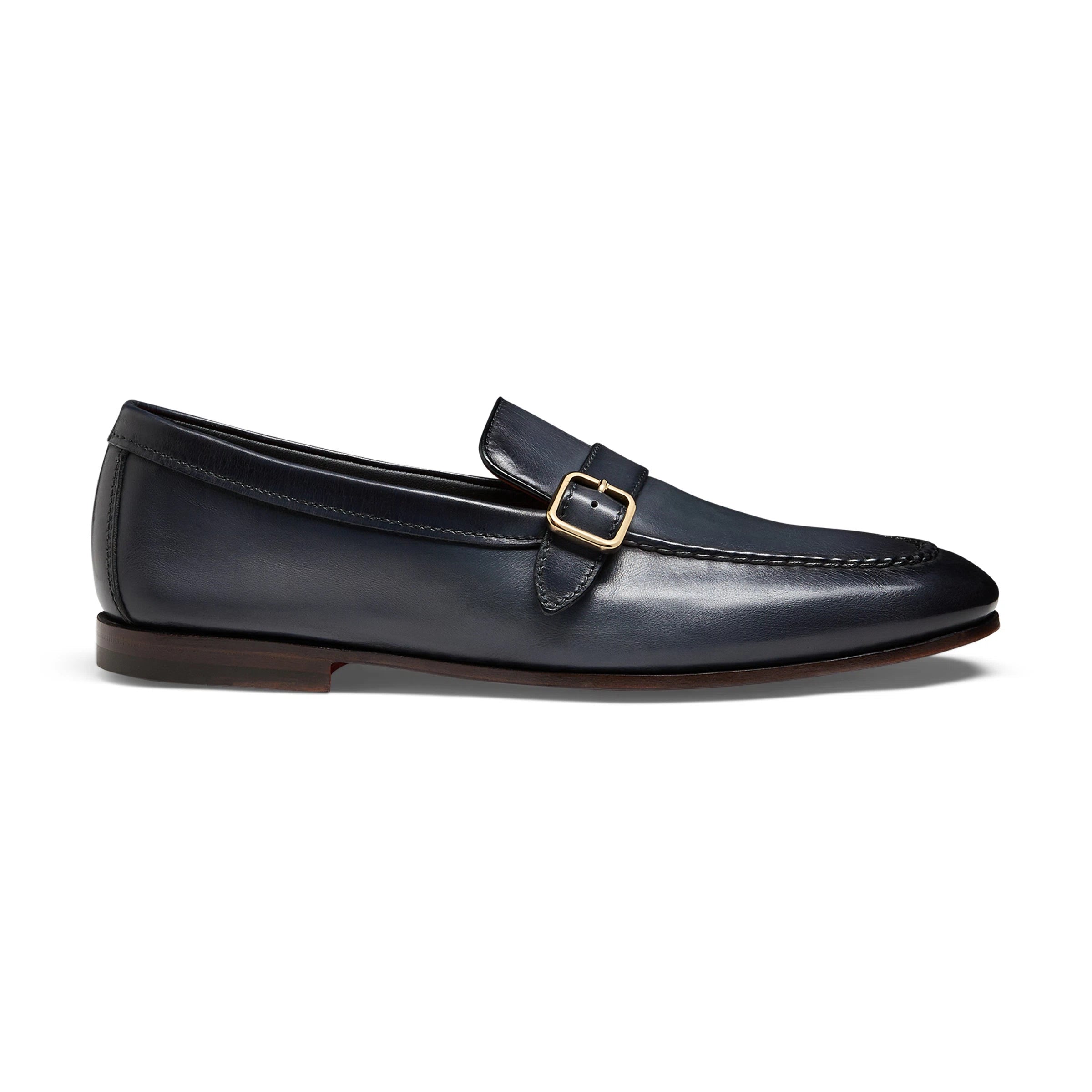Mocassins cuir bleu simple boucle