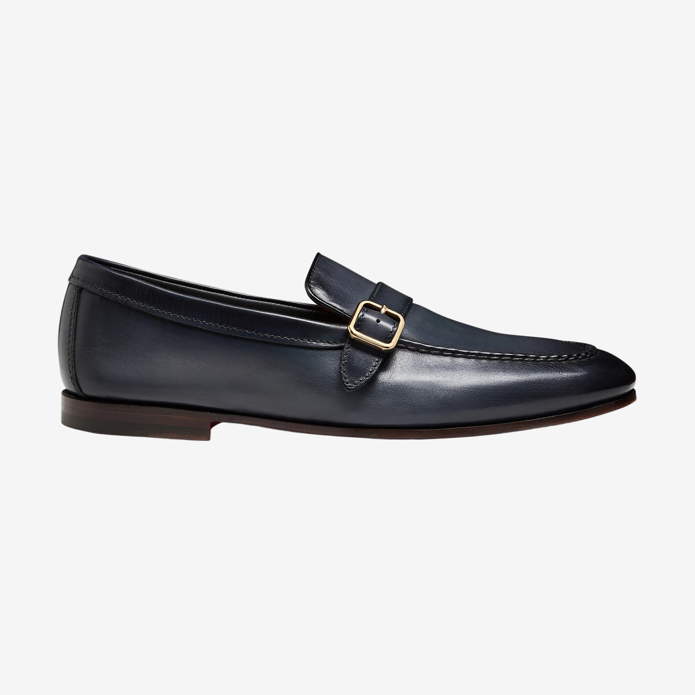 Blauer Herren-Loafer Leder Schnalle