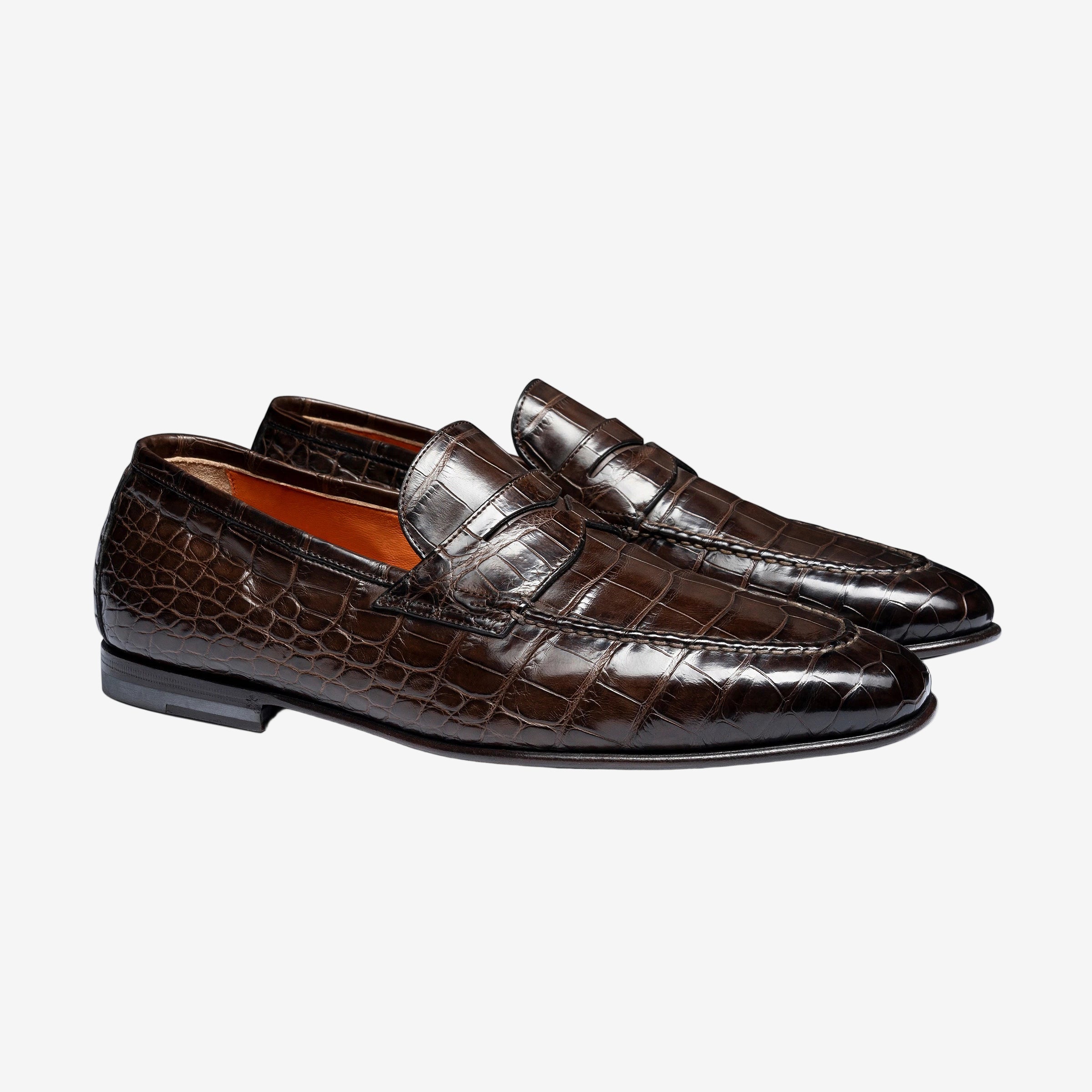 Dunkelbraune Krokodil Loafers