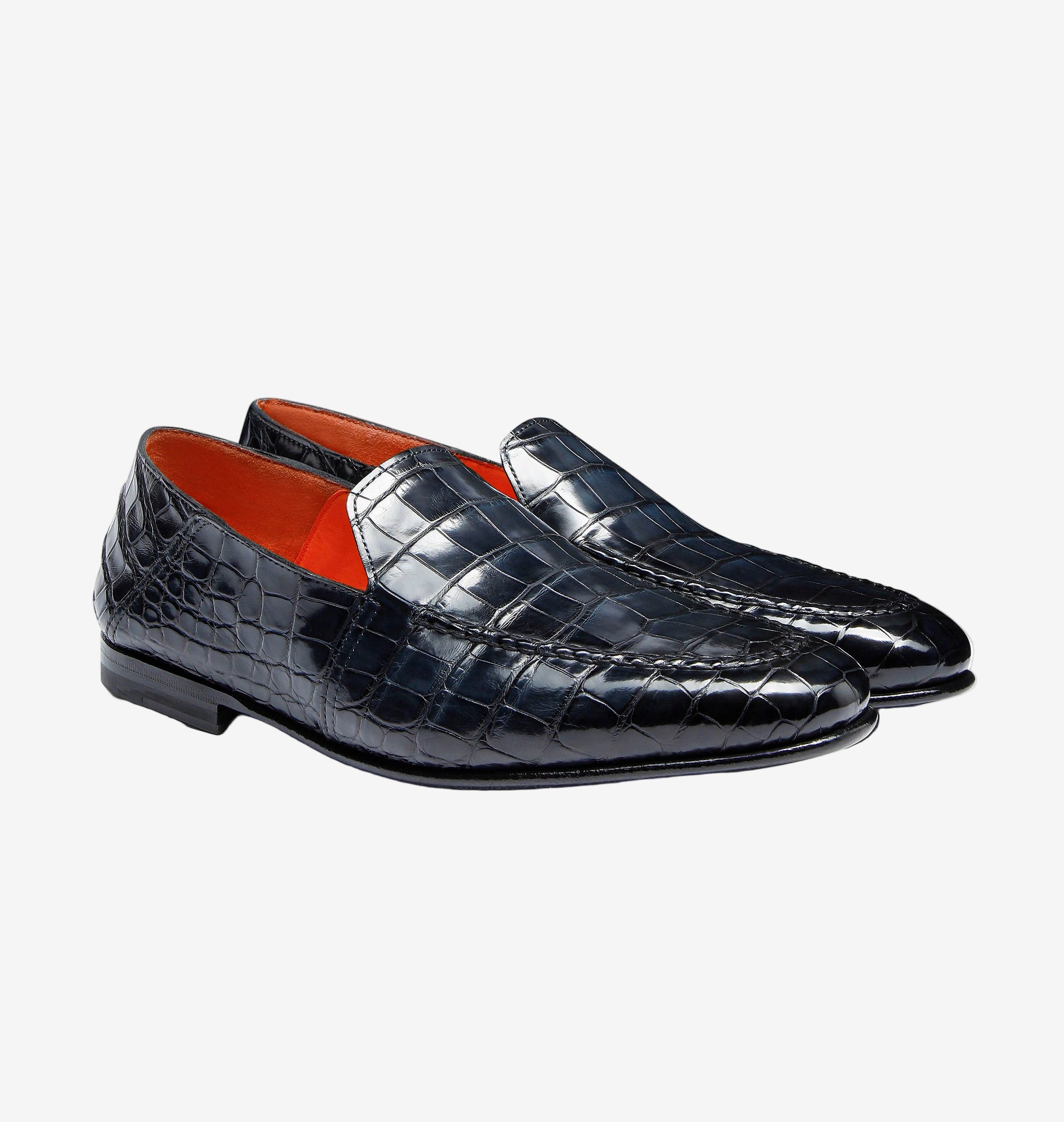 Dunkelblaue Krokodil-Loafers