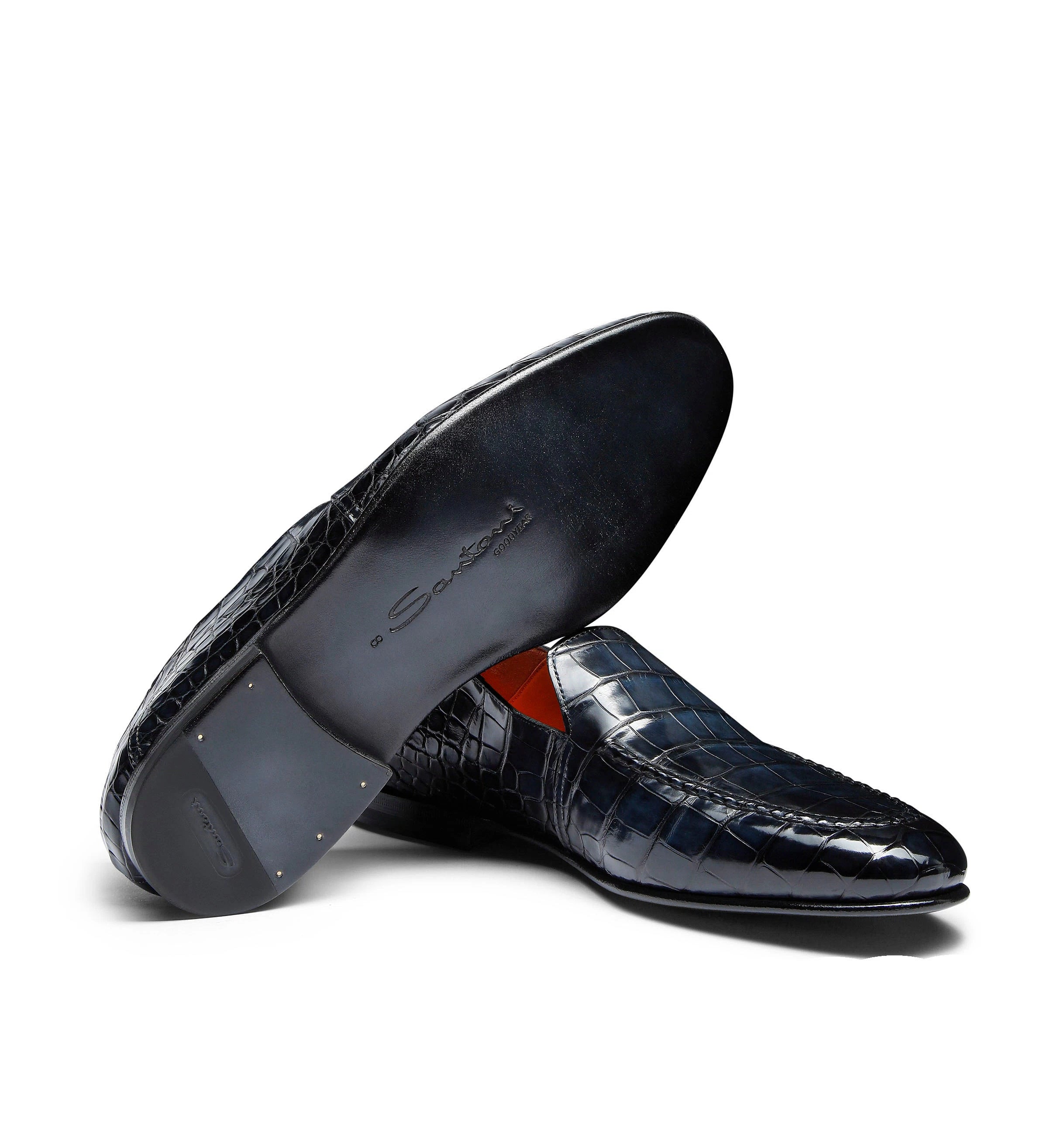 Dunkelblaue Krokodil-Loafers