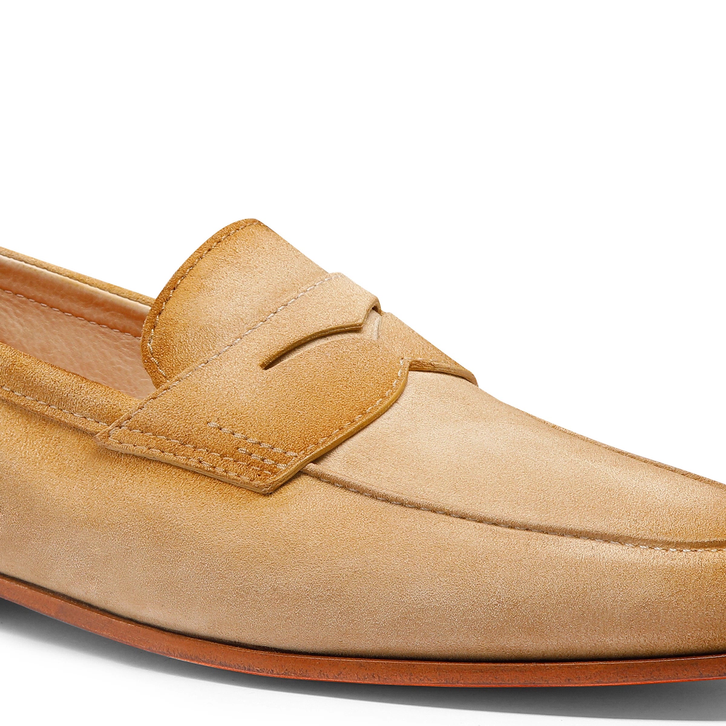 Light Beige Suede Penny Loafers