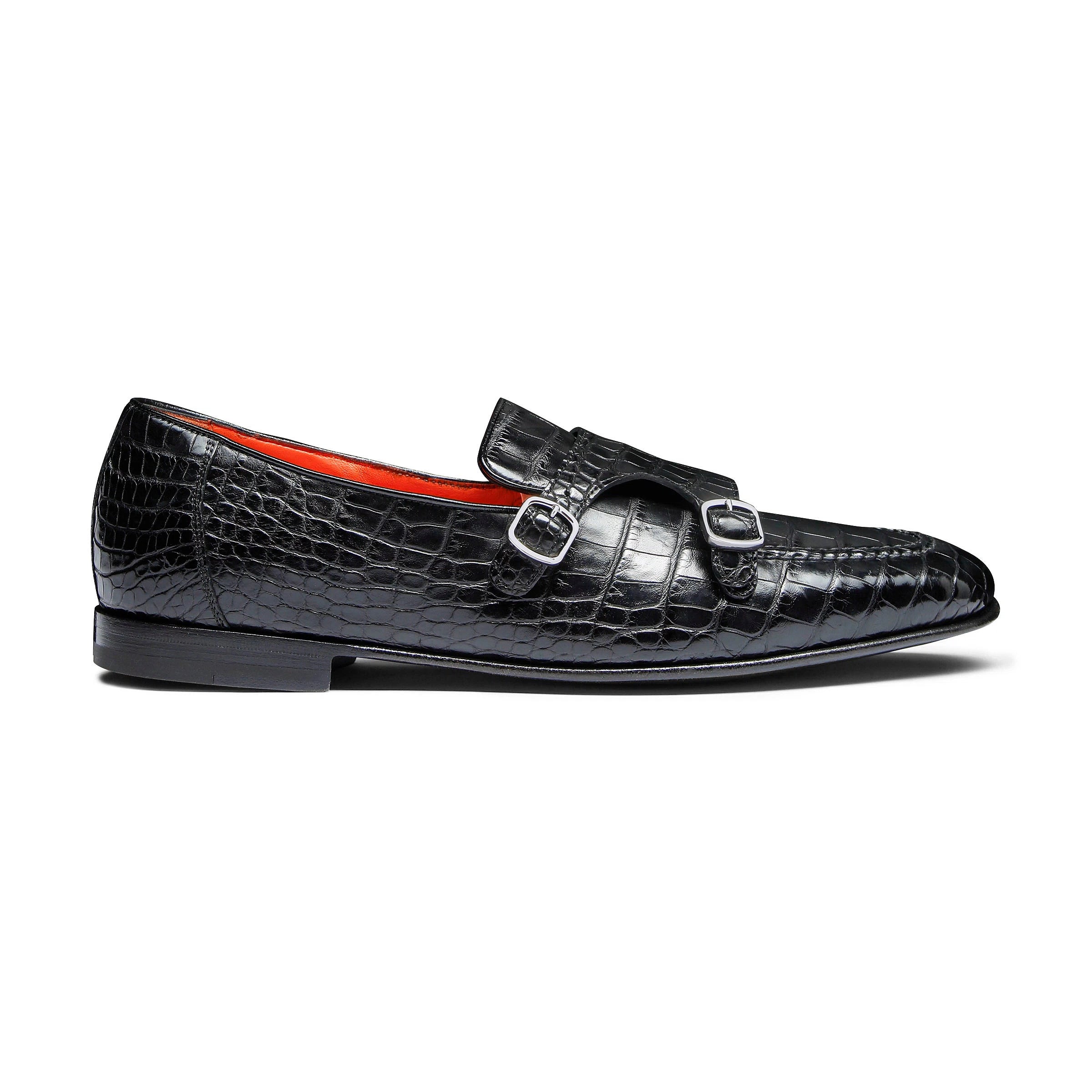zwarte loafer alligator dubbele gesp