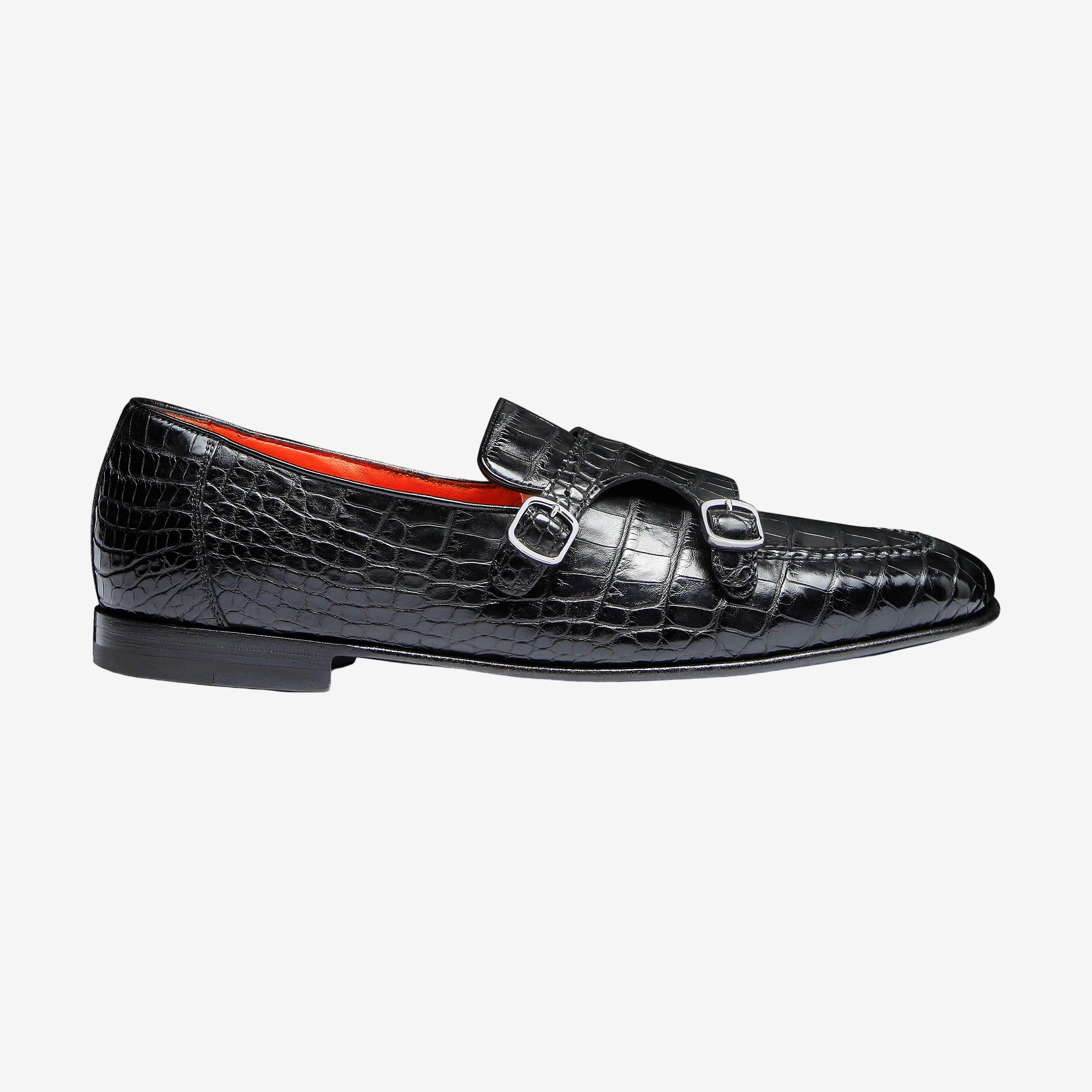 black alligator leather double-buckle loafer