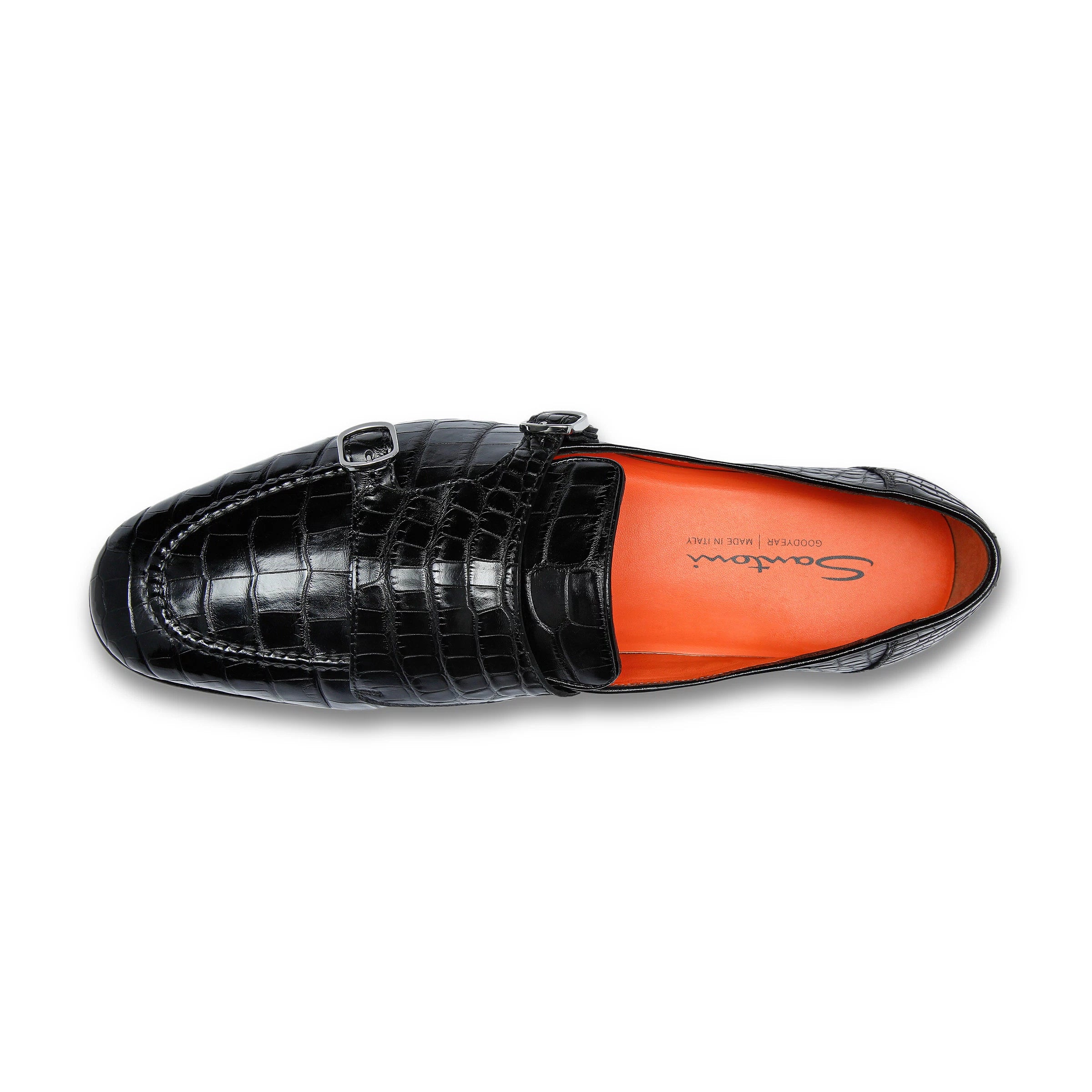 black alligator leather double-buckle loafer