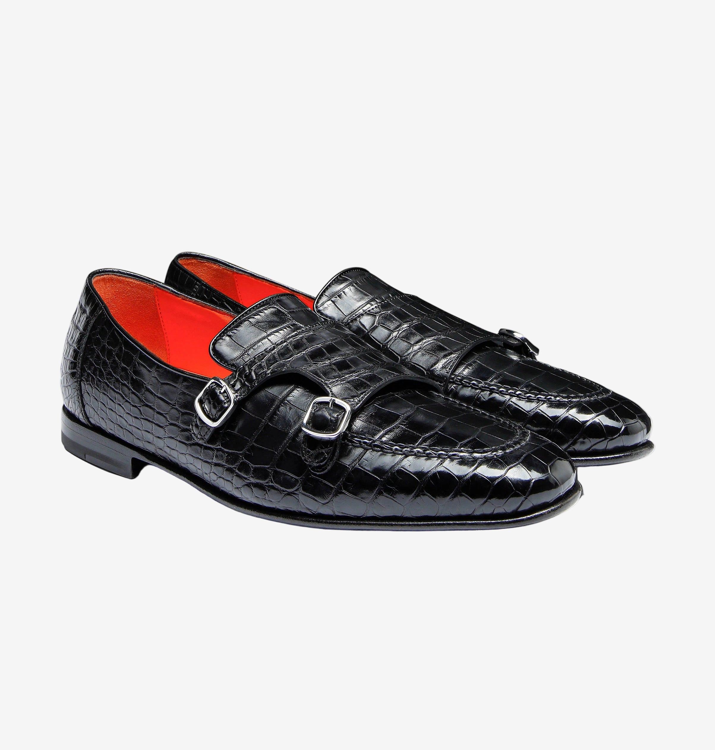 black alligator leather double-buckle loafer