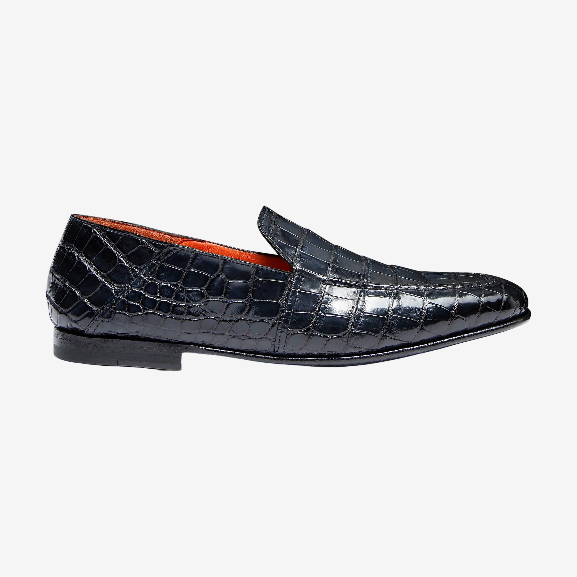 Dunkelblaue Krokodil-Loafers
