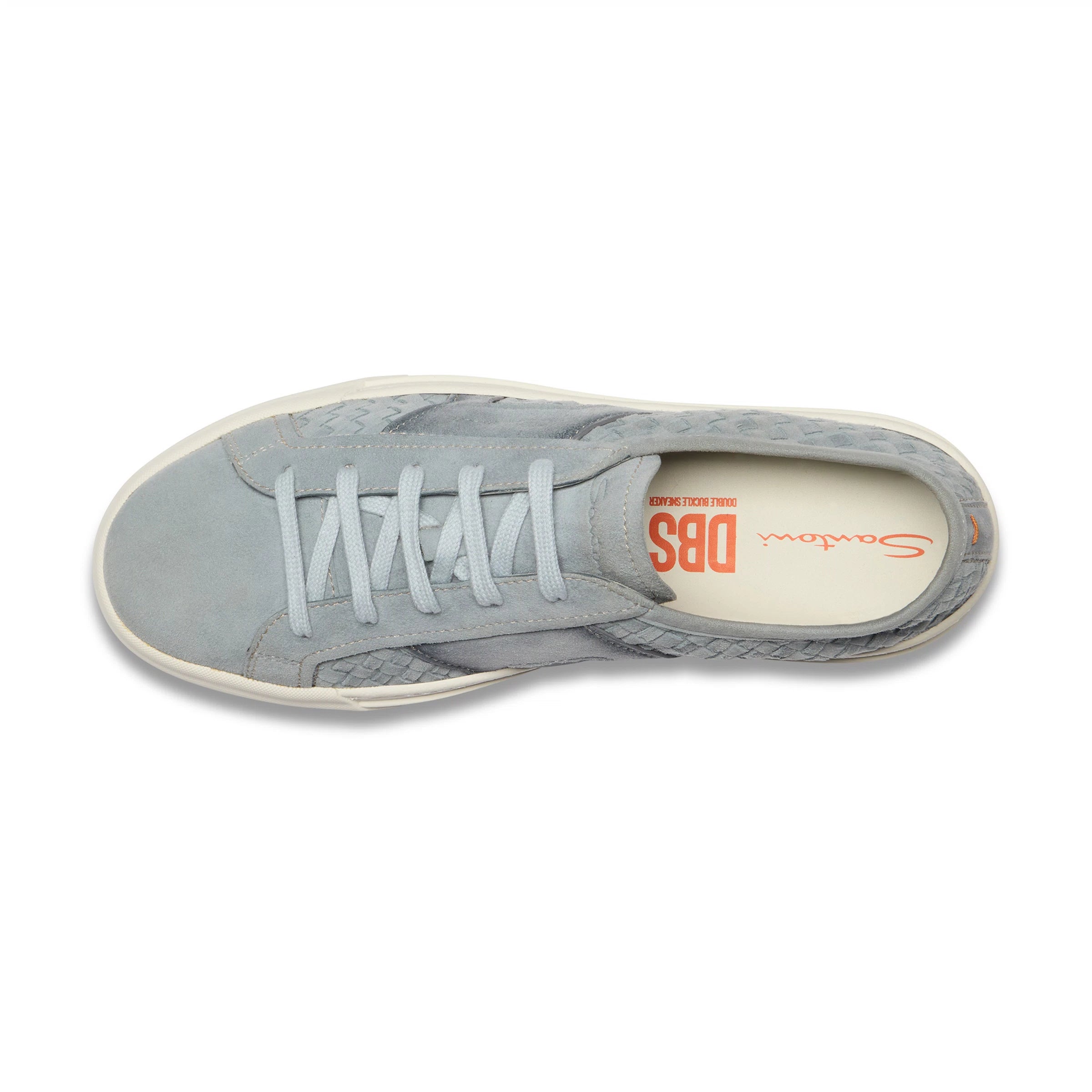 Gray suede woven double buckle sneaker