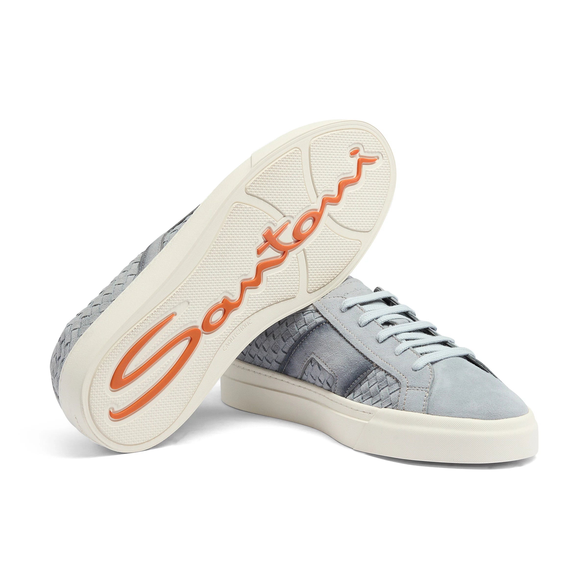 Gray suede woven double buckle sneaker