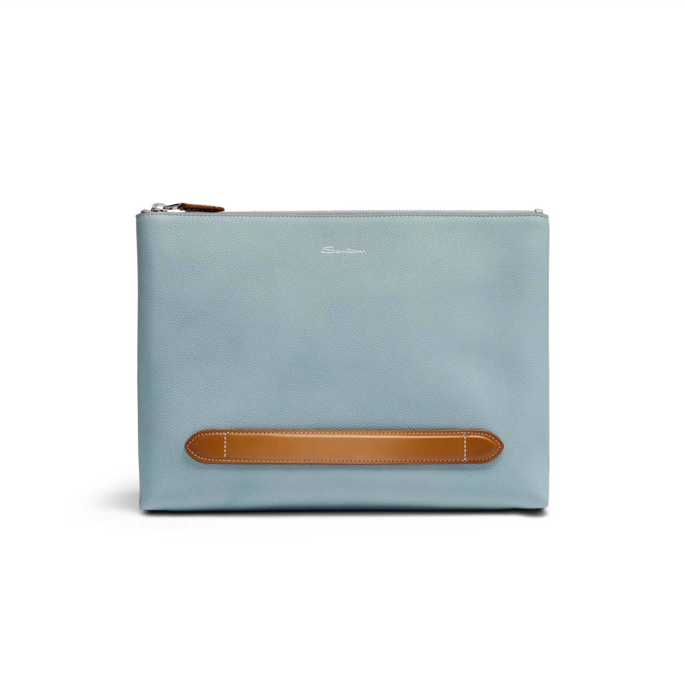 Light blue tumbled leather pouch