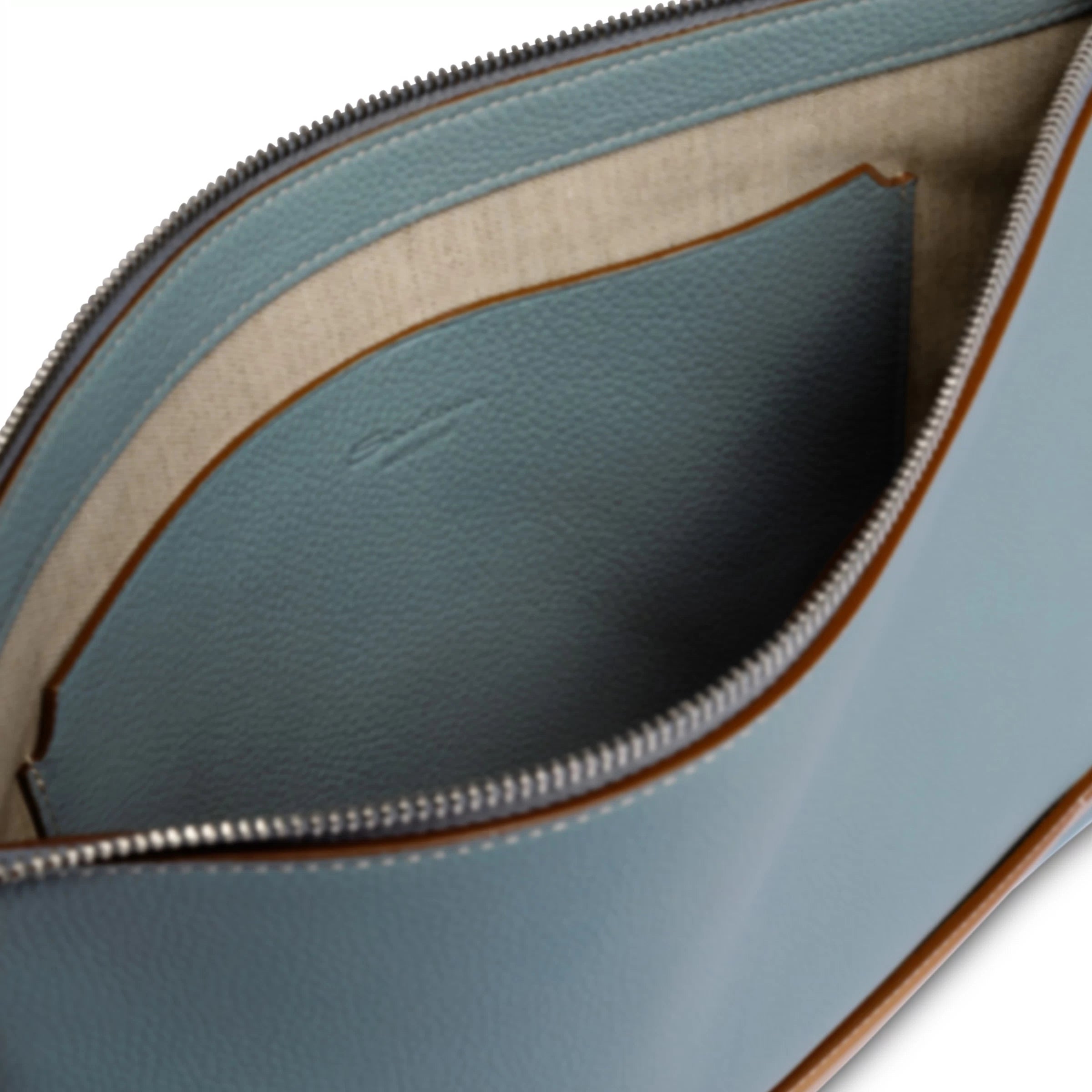 Light blue tumbled leather pouch