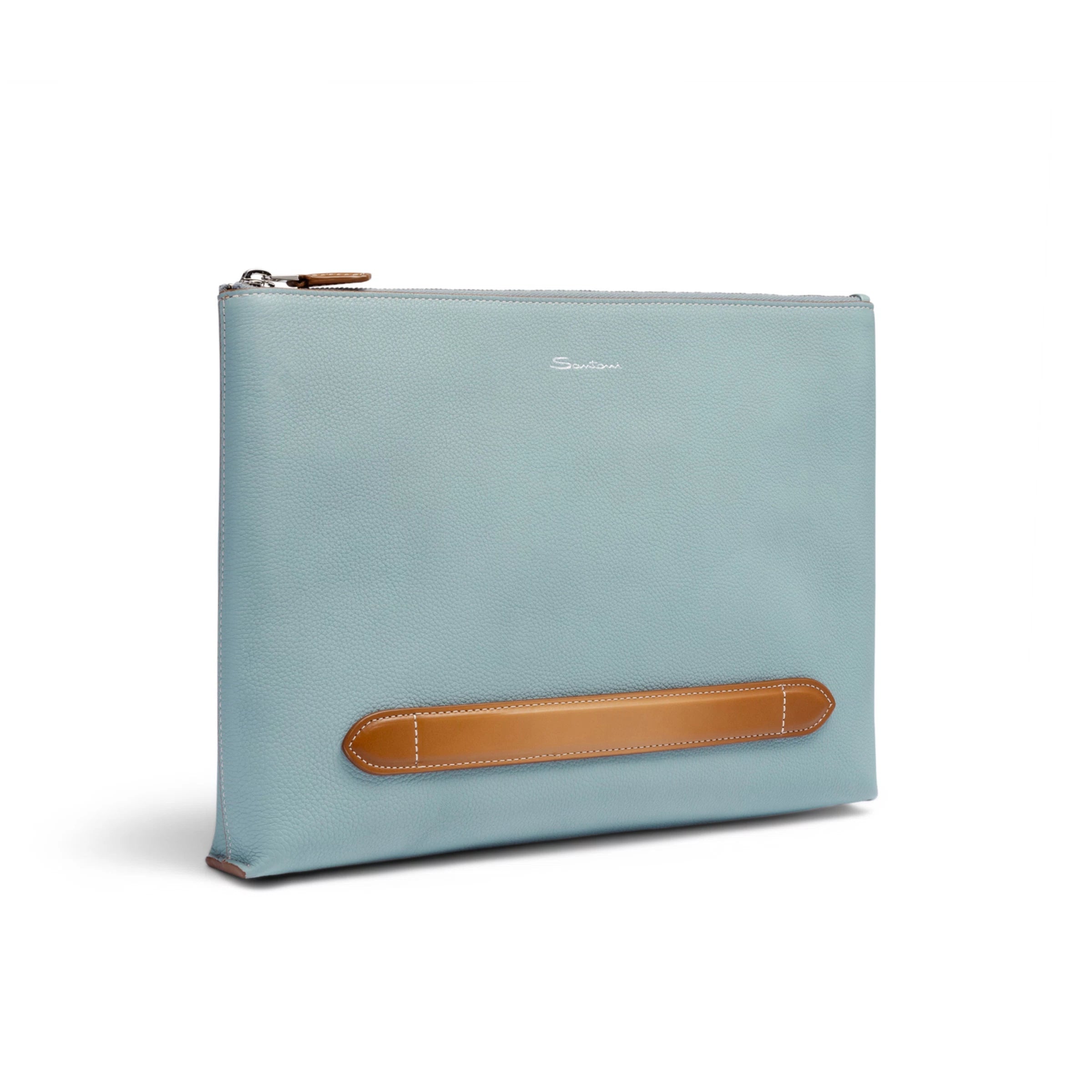 Light blue tumbled leather pouch