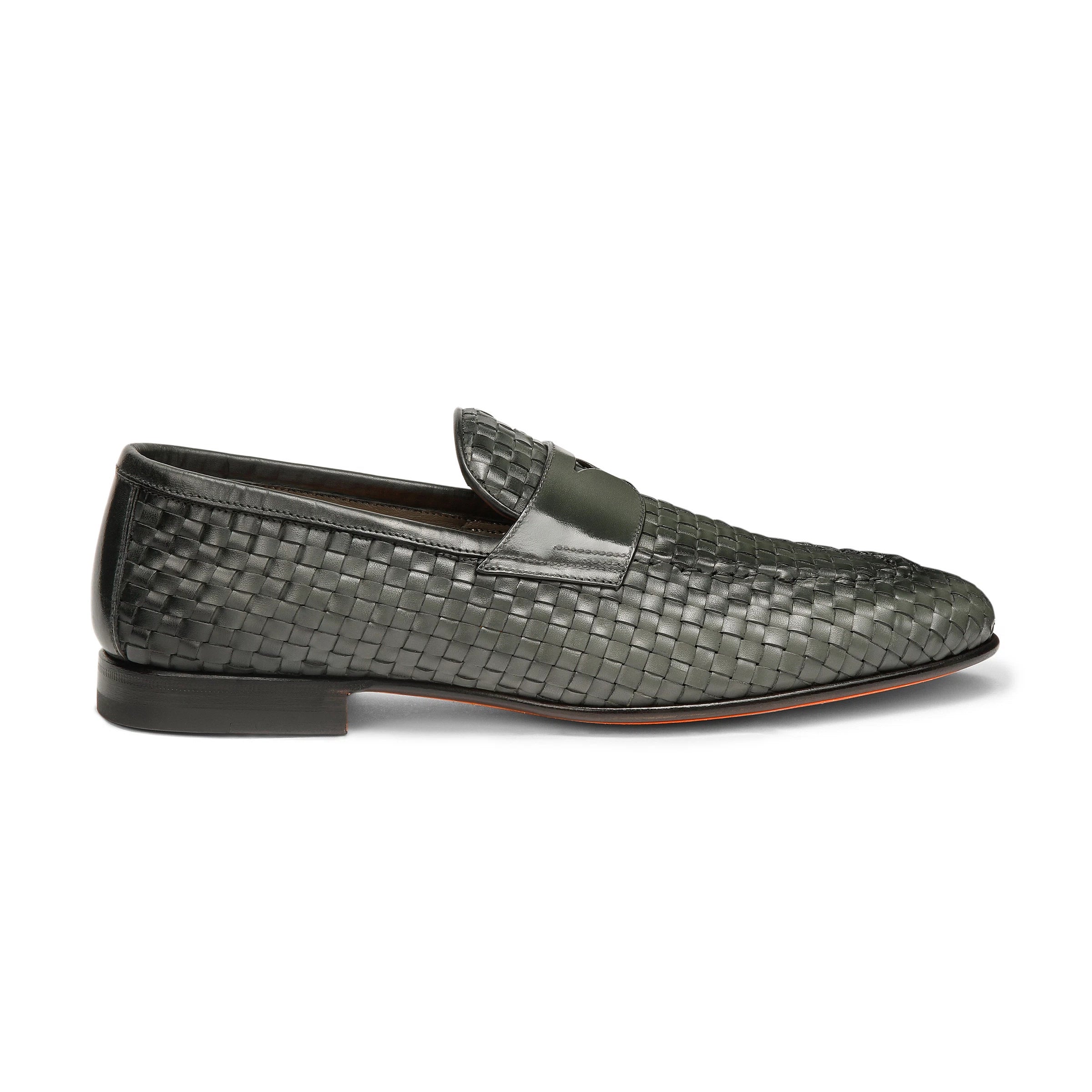 Green Woven Leather Loafers