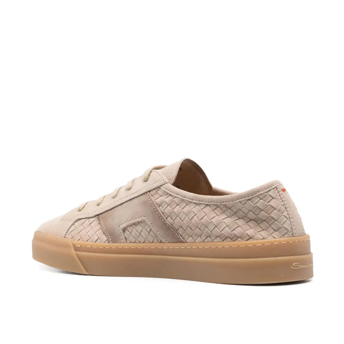 Beige suede woven double buckle sneaker